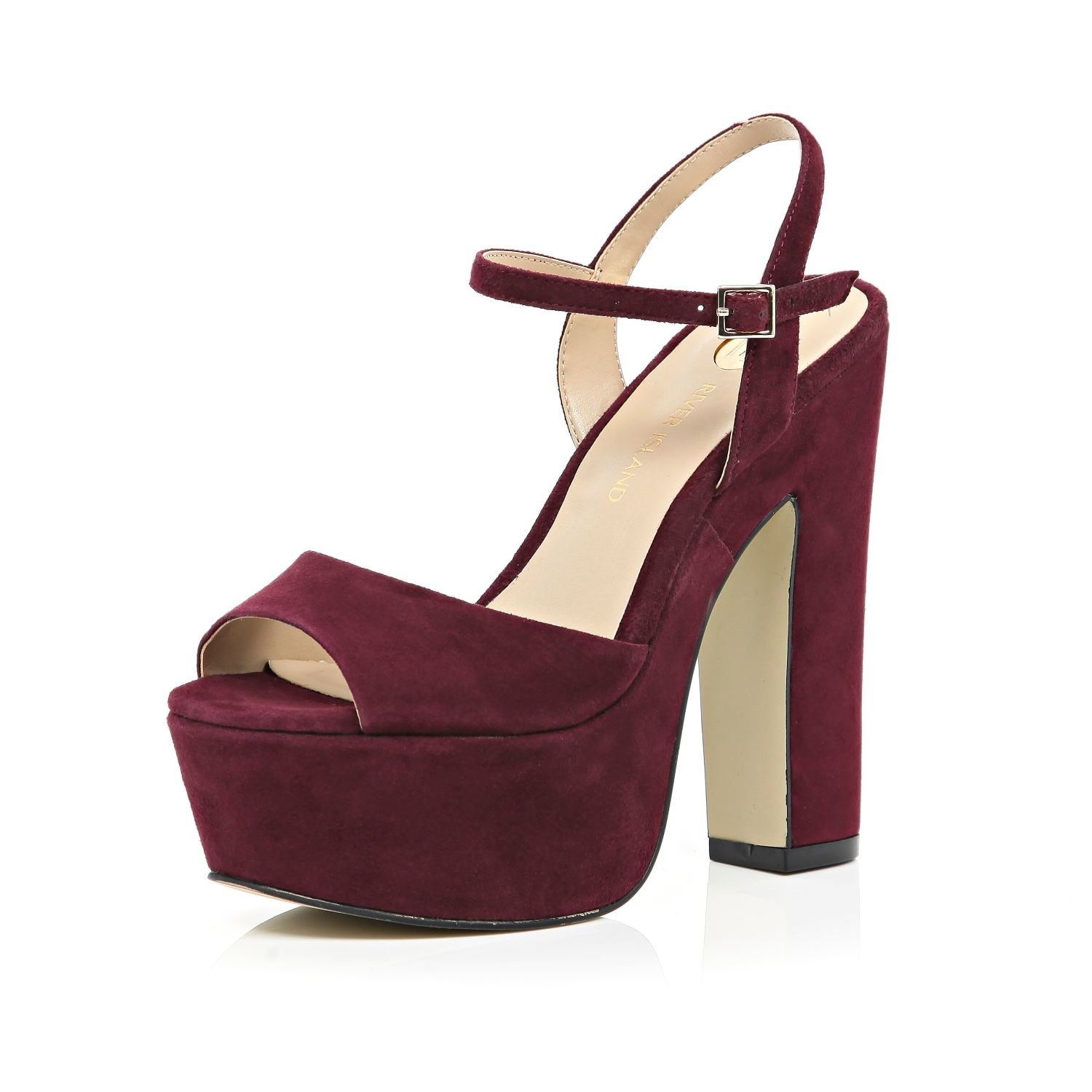 Dark Red Suede Platform Heels 