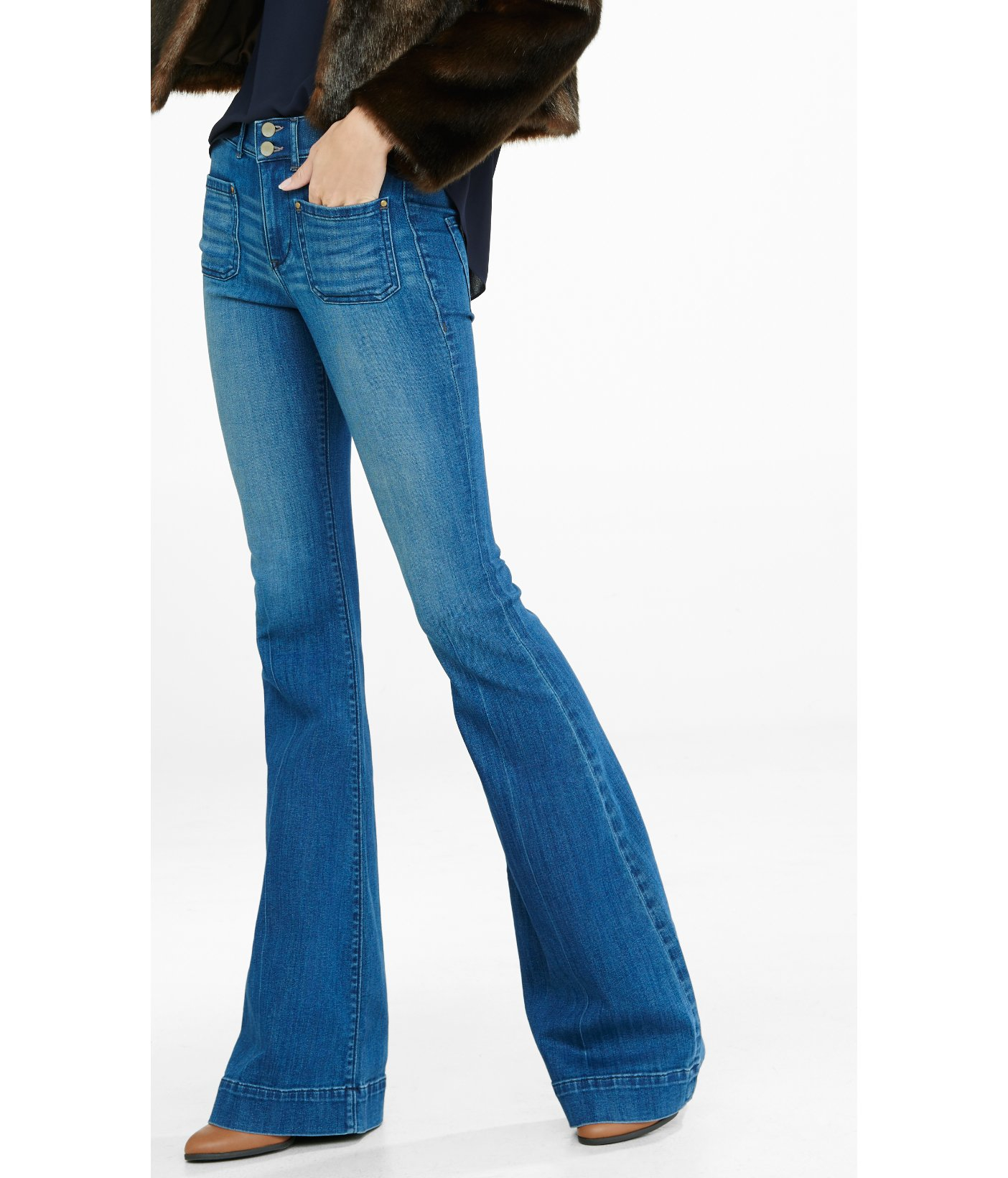 patch pocket flare jeans