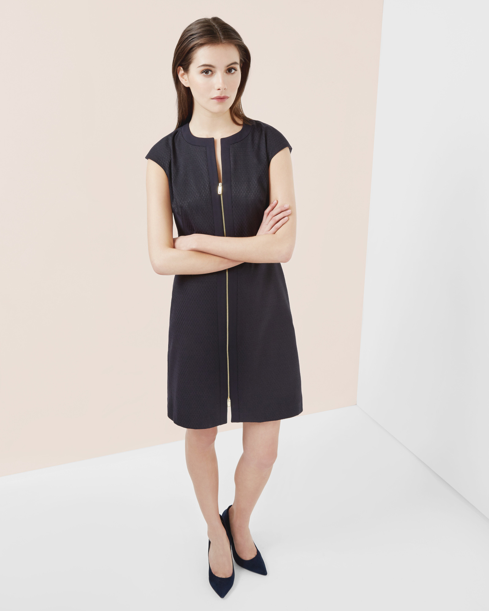 Ted Baker Textured Zip Front Midi Dress in Blue | Lyst