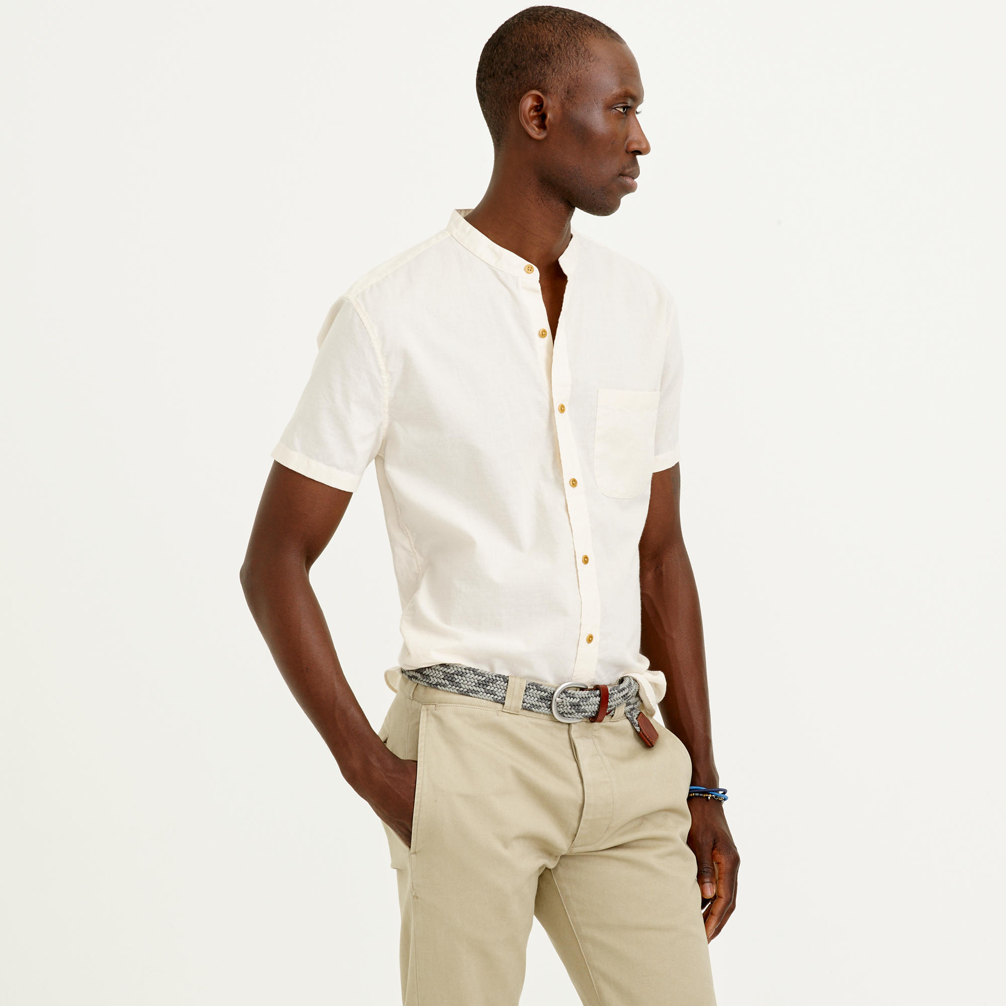 J.Crew Short-sleeve Indian Cotton Band-collar Shirt in Natural for Men |  Lyst
