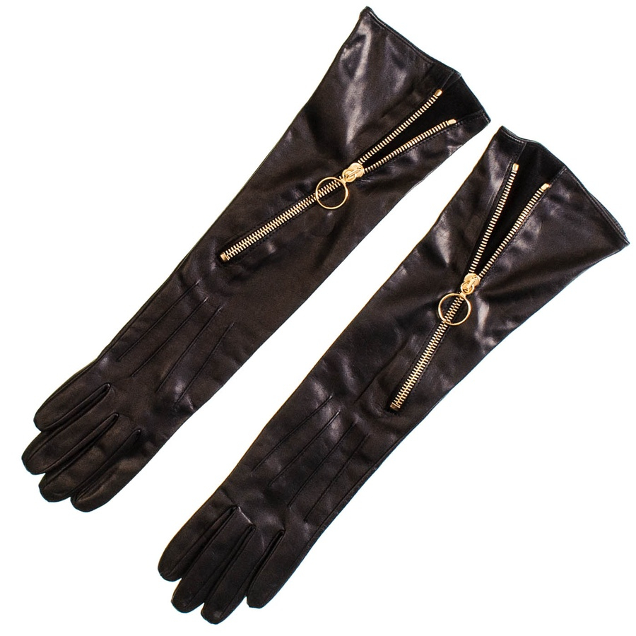 Black.co.uk Long Black Leather Gloves With Diagonal Zip in Black Lyst