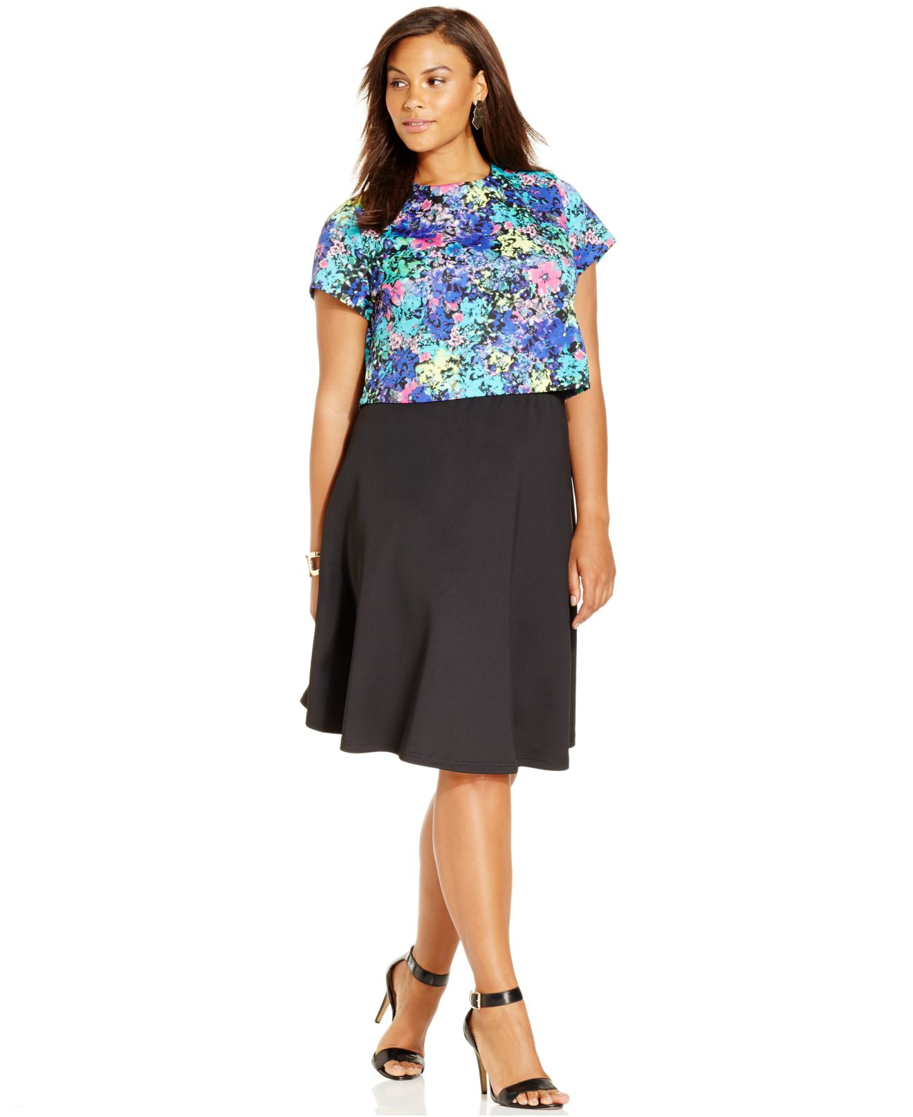 Spense Plus Size Printed Crop-top & Skirt Match Set in Blue | Lyst