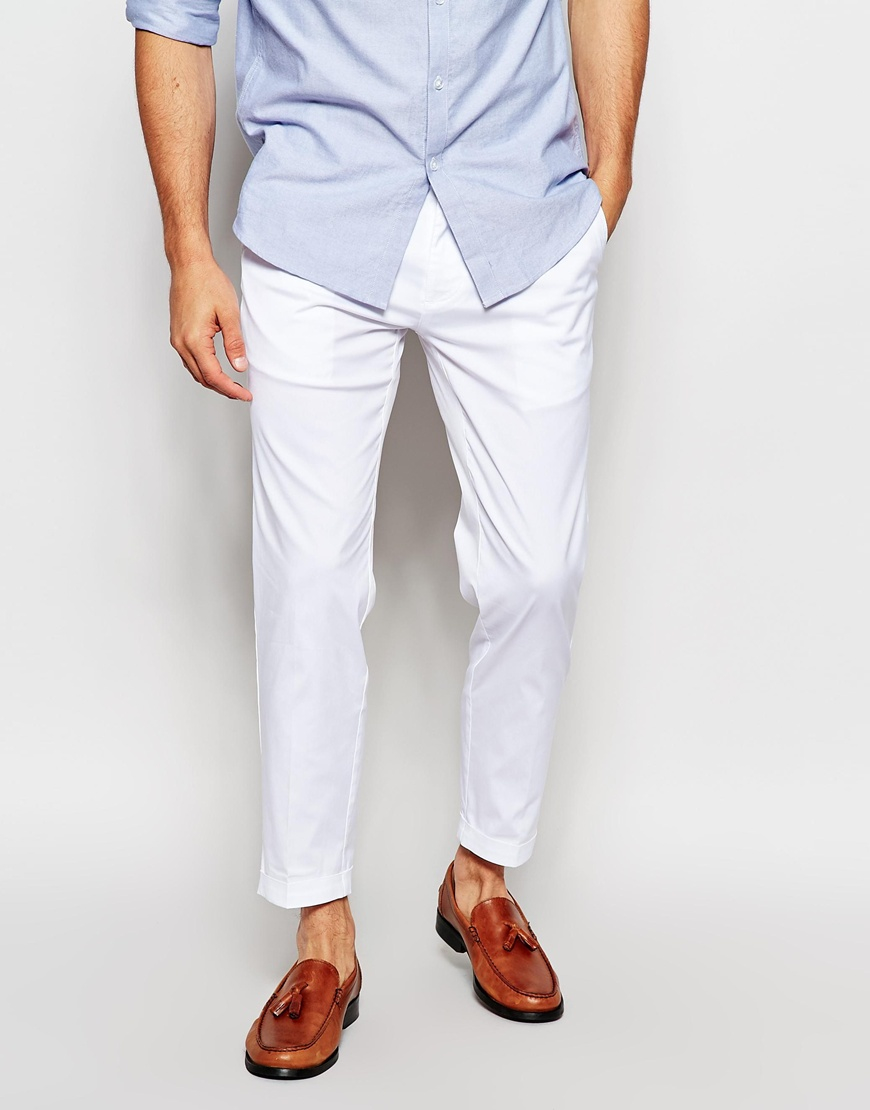 Dkny Cropped Trouser Slim Fit Turn Up in White for Men | Lyst