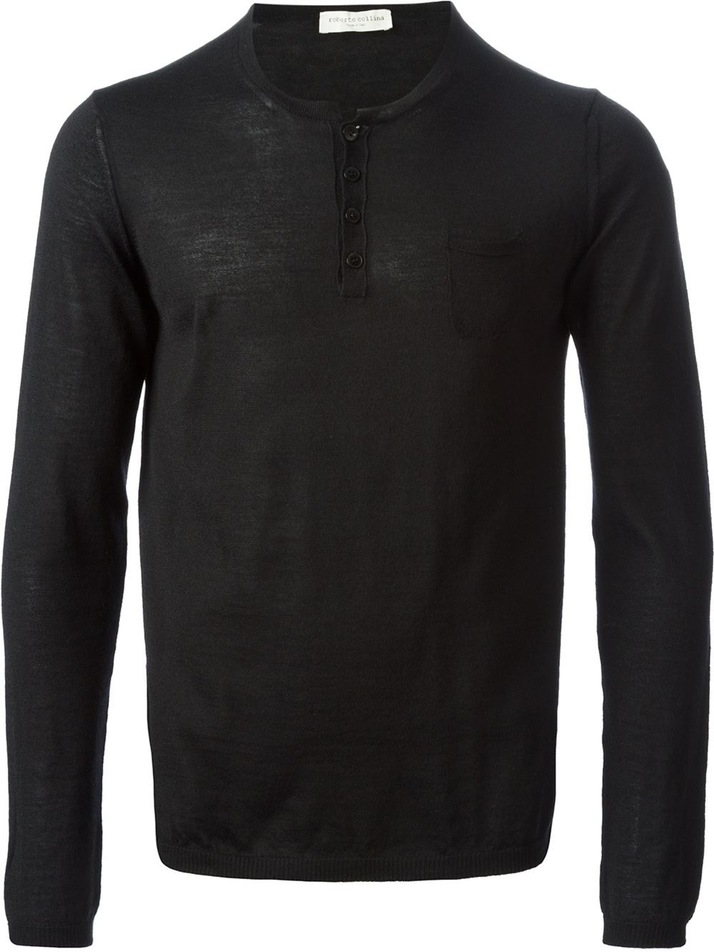 Roberto collina Button Down Crew Neck Sweater in Black for Men | Lyst