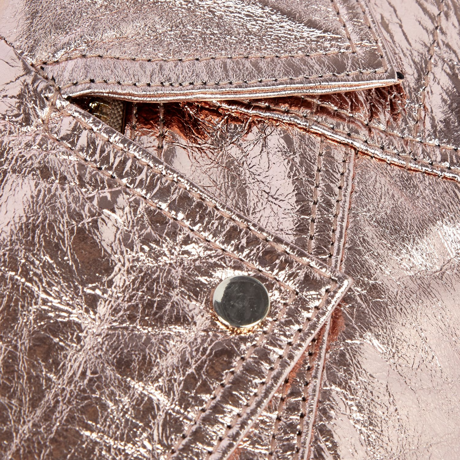 River island Rose Gold Metallic Leather Biker Jacket in Pink (rose) Lyst