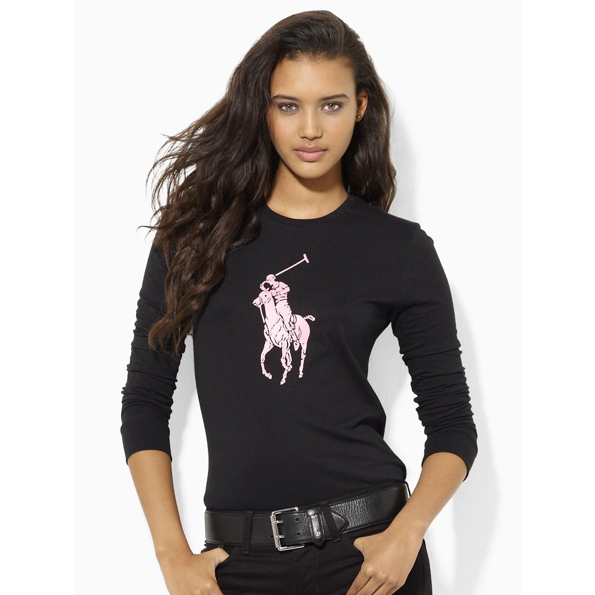 Ralph Lauren Pink Pony Long-Sleeved Tee in Black | Lyst