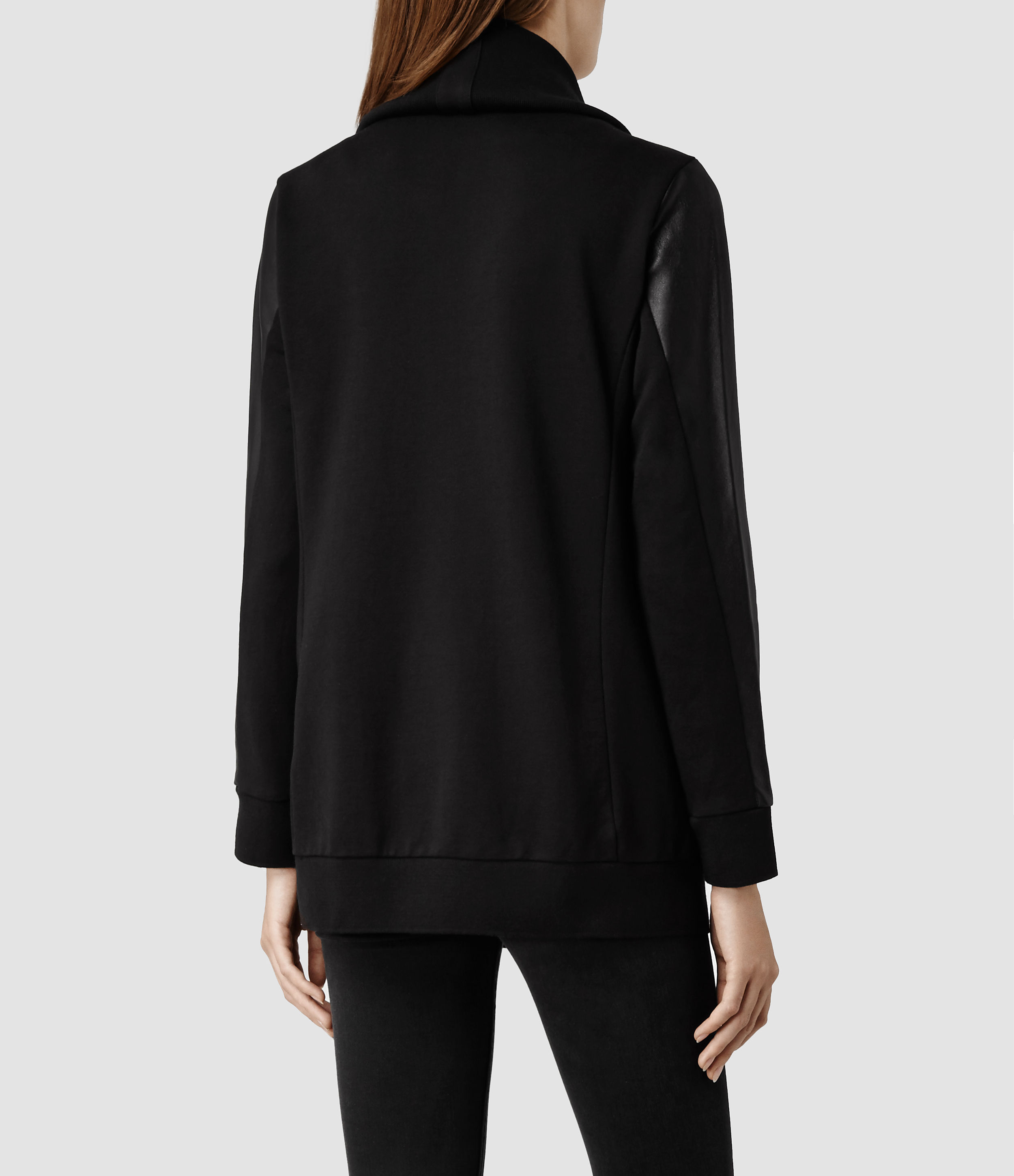 AllSaints Dahlia Leather Sweat in Black Lyst