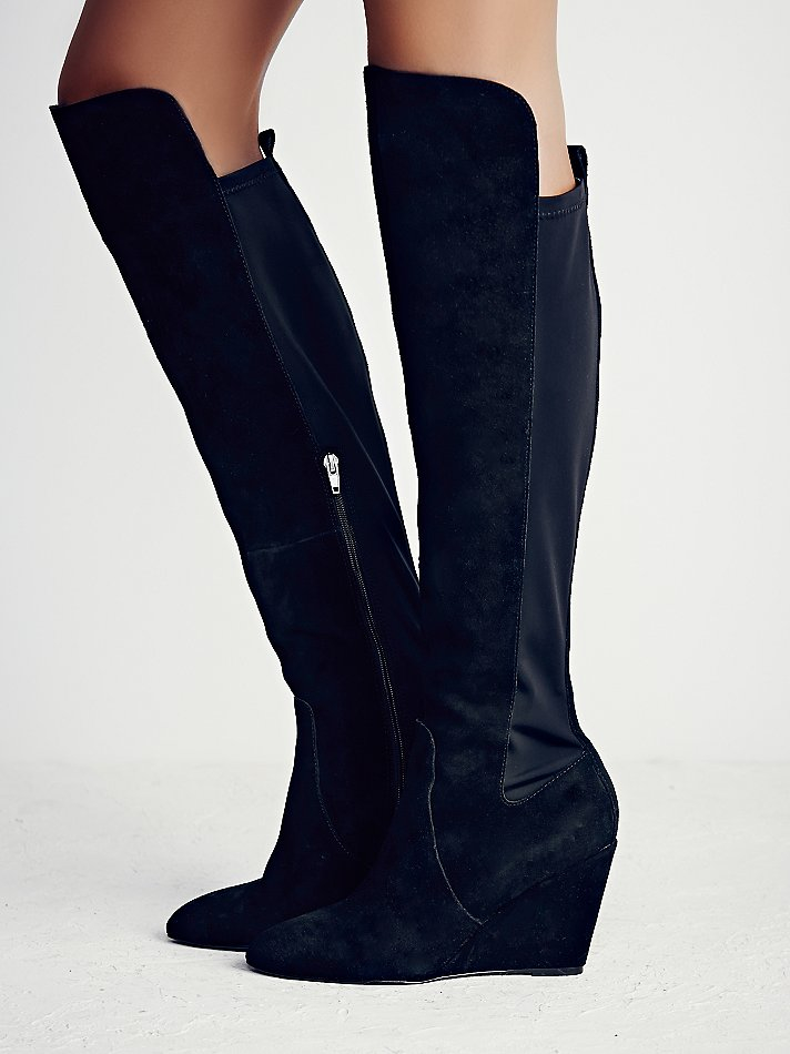 womens tall black wedge boots