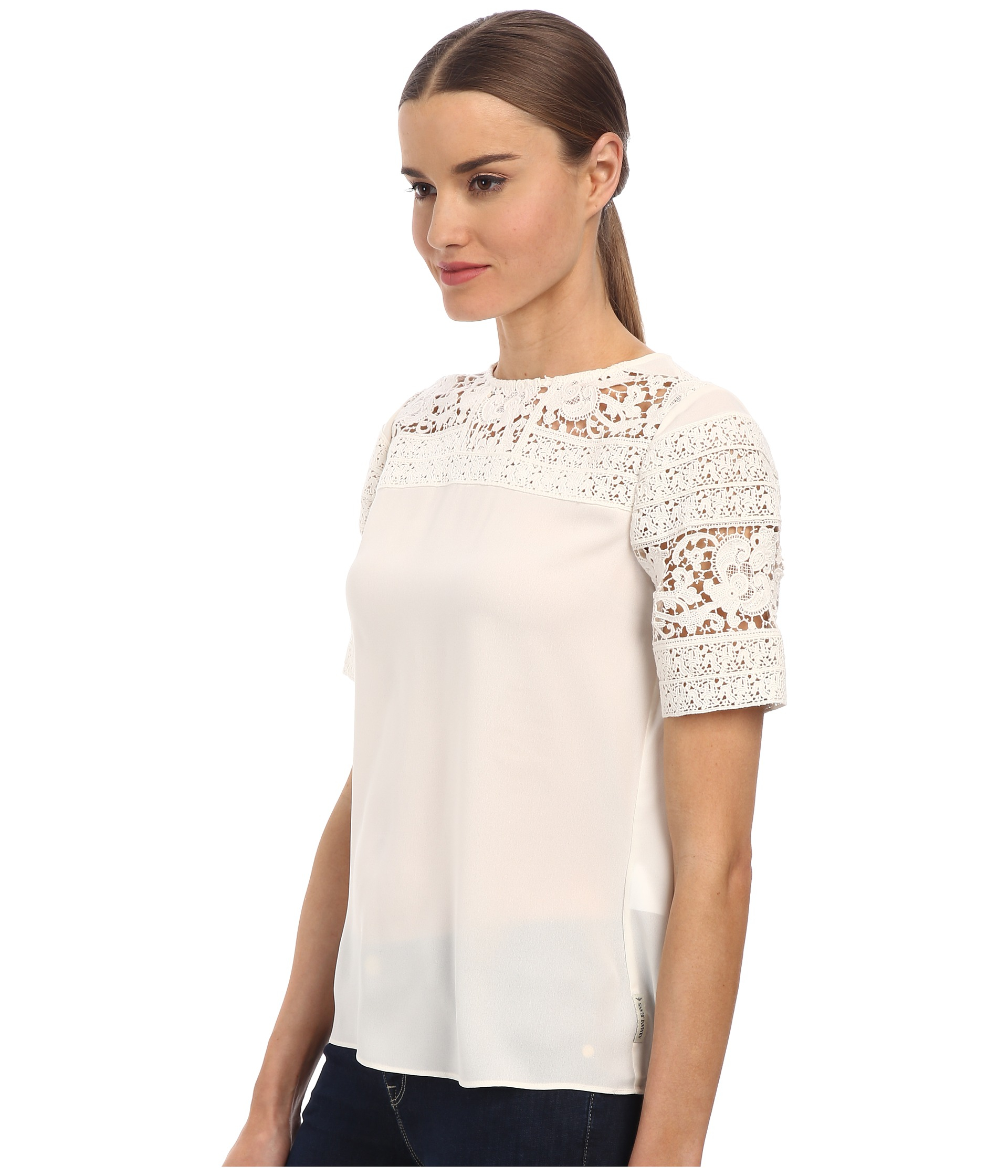 Lyst - Armani jeans Lace Illusion Blouse in White