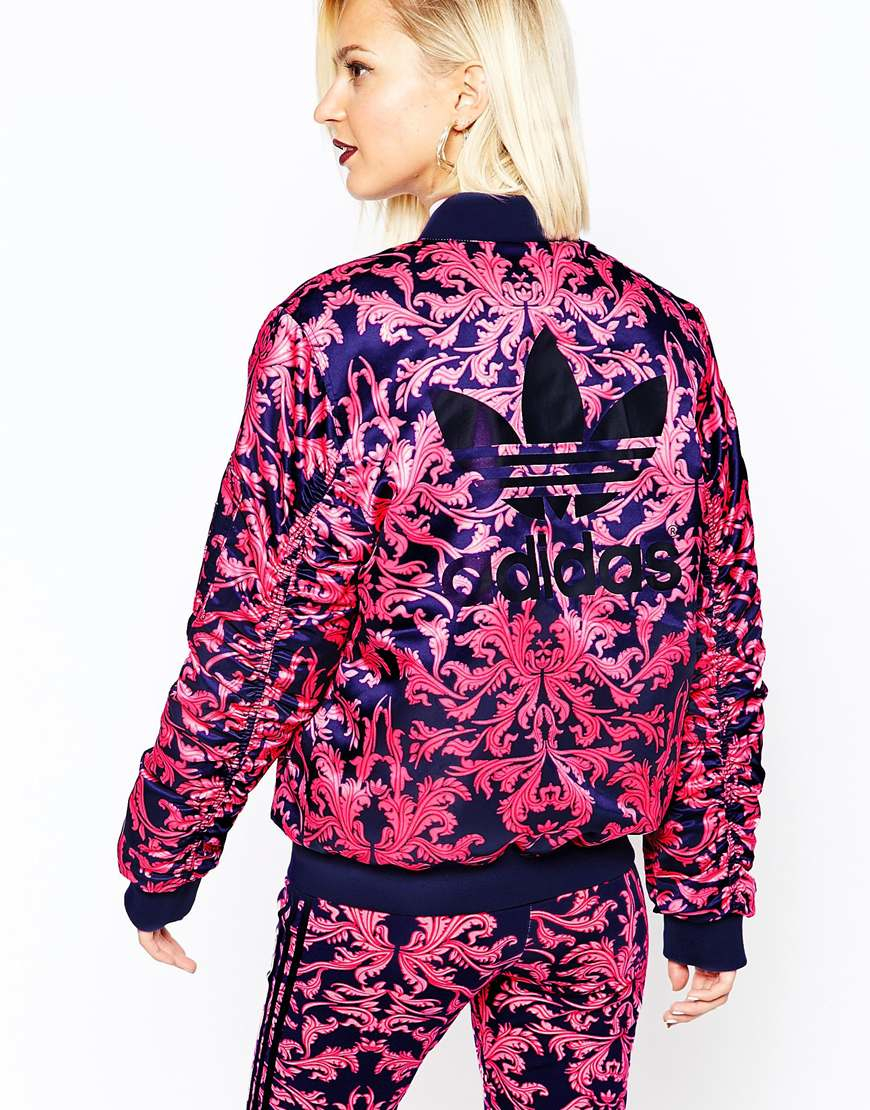 adidas Silky Bomber Jacket In Baroque Ornament Print in Purple - Lyst