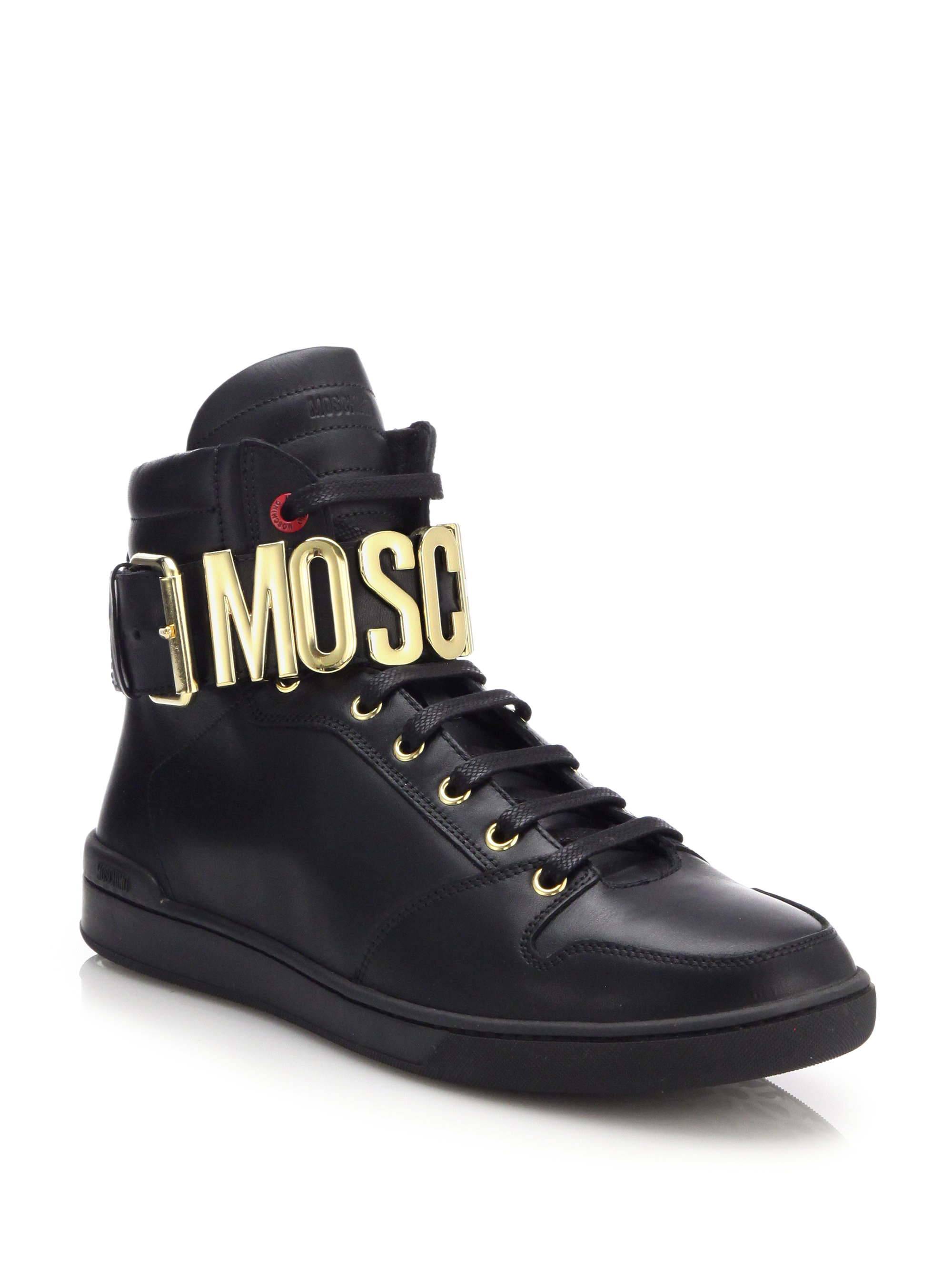 Ankle Strap Leather High-Top Sneakers 