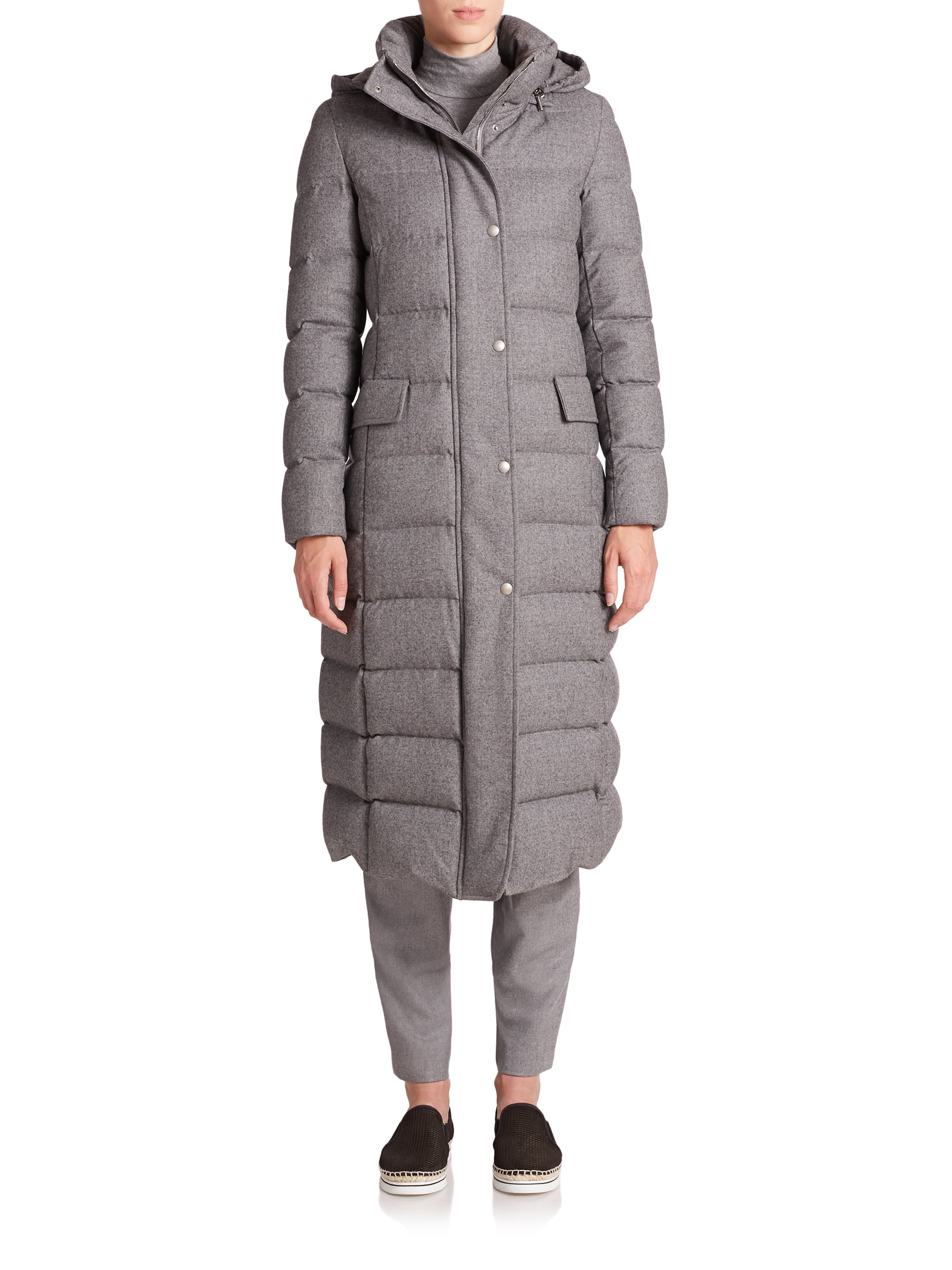 Akris punto Long Flannel Wool Puffer Coat in Gray Lyst