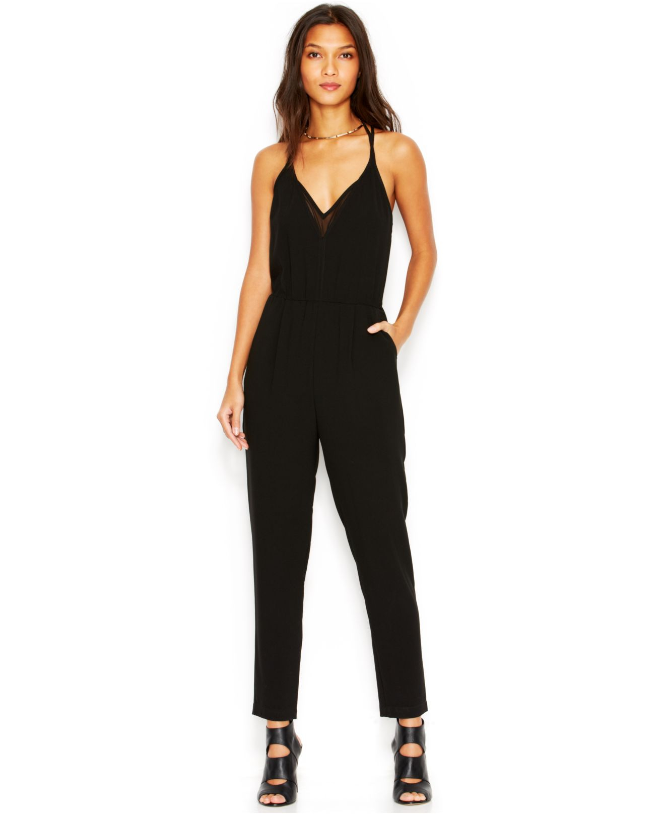 black jumpsuit with spaghetti straps