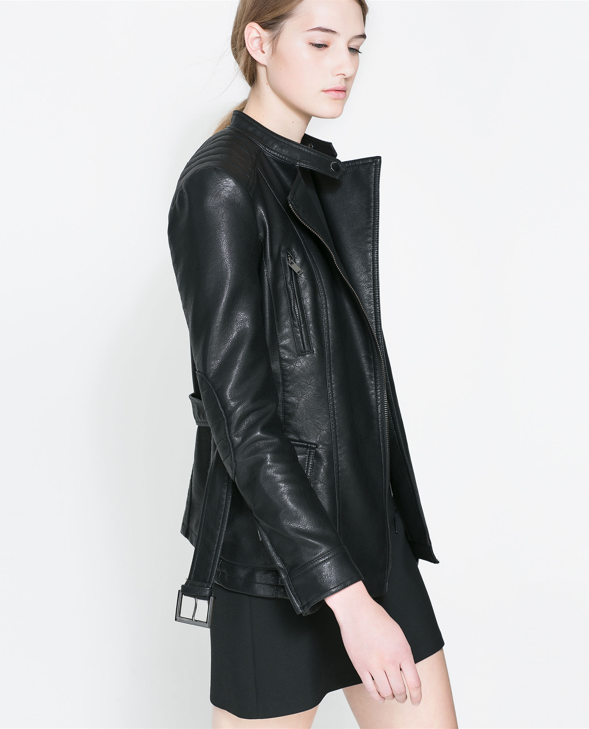 Zara Faux Leather Safari Jacket In Black Lyst Gallery