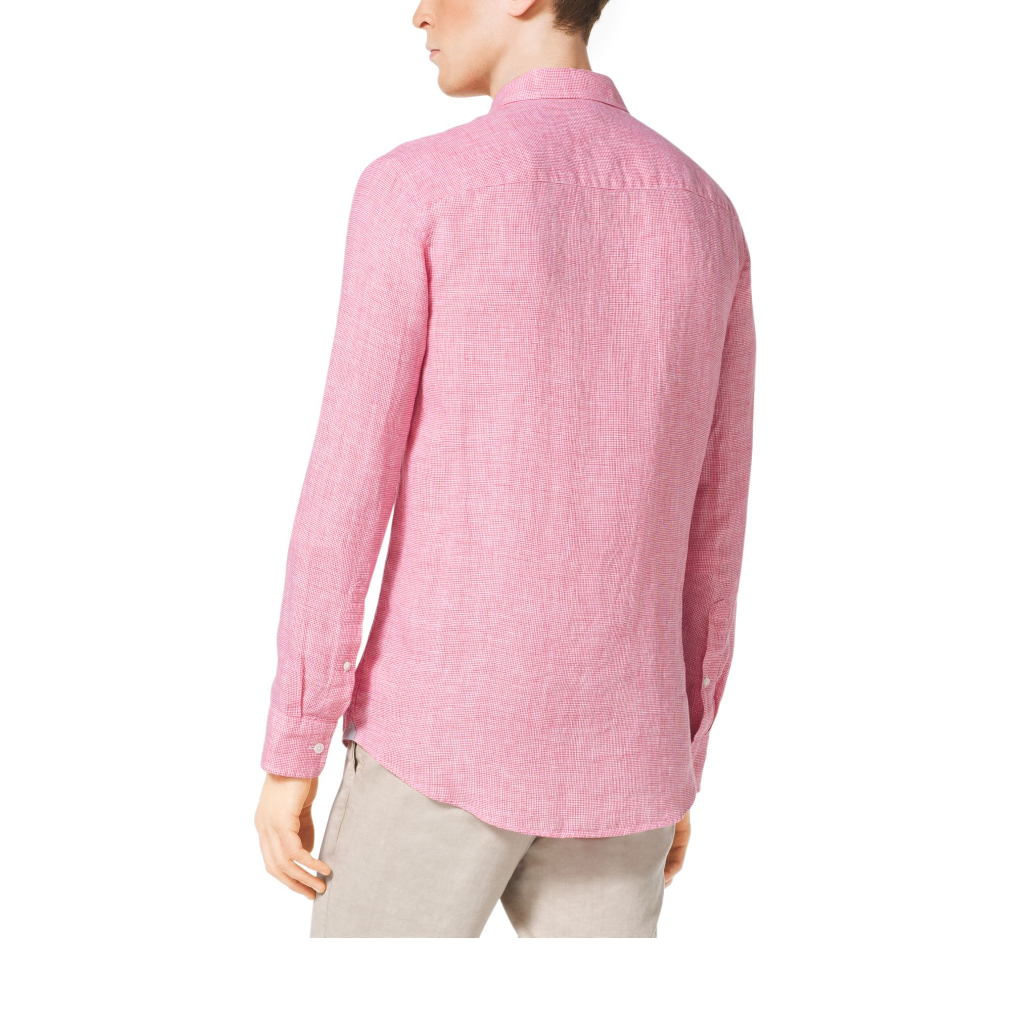 Lyst Michael Kors Tailoredfit Houndstooth Linen Shirt in Pink for Men