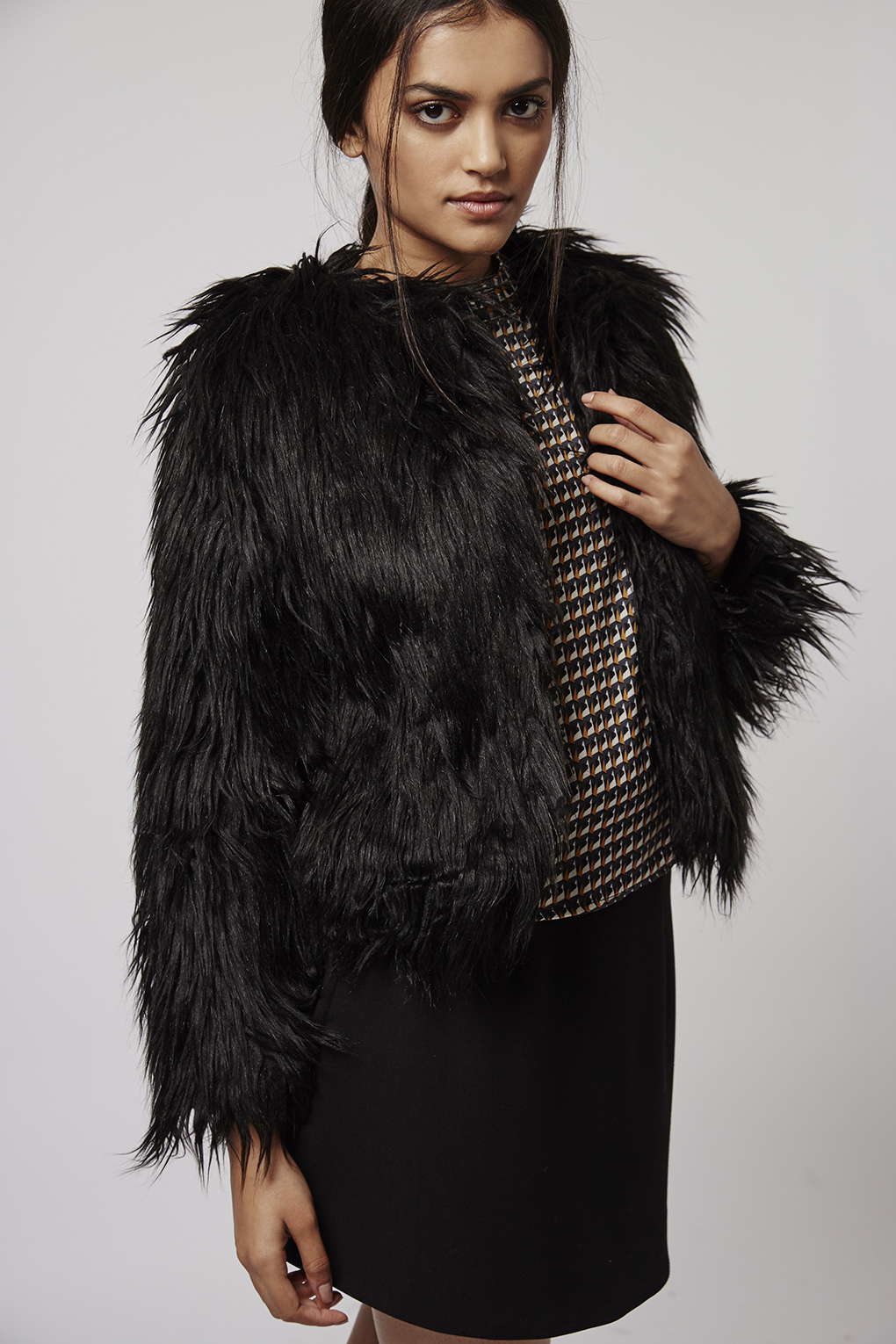 faux fur zip up jacket topshop