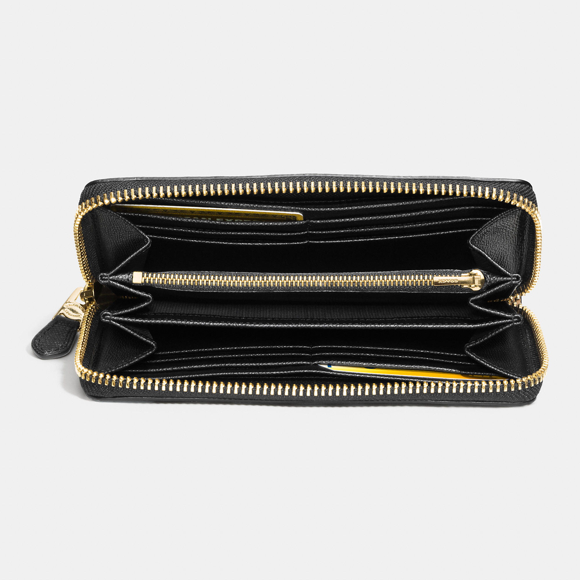 Leather Wallets Gold Coach Wallet Accordion Zip Wallet In
