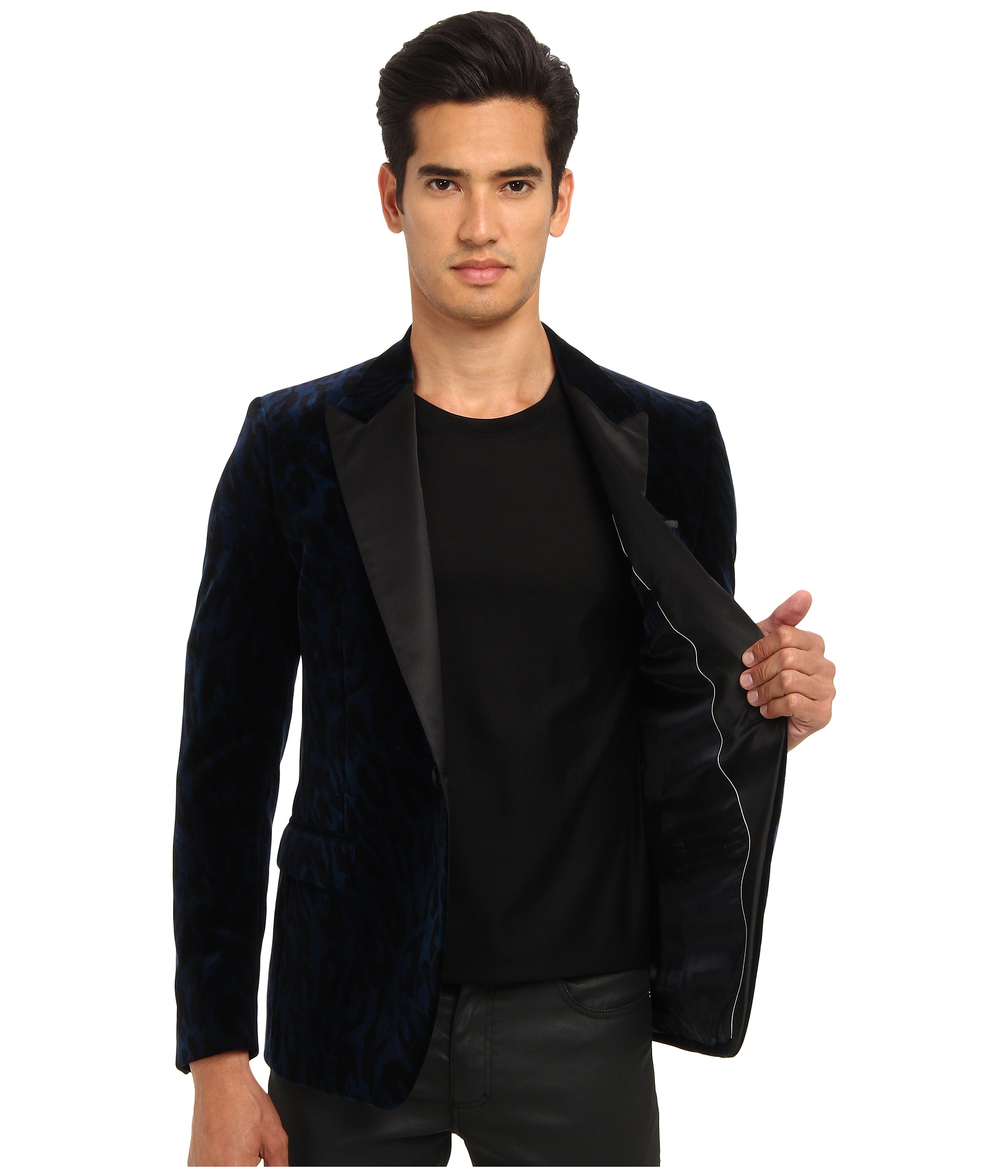 Versace Velvet Smoking Jacket in Blue (Midnight Blue Leopard) Lyst