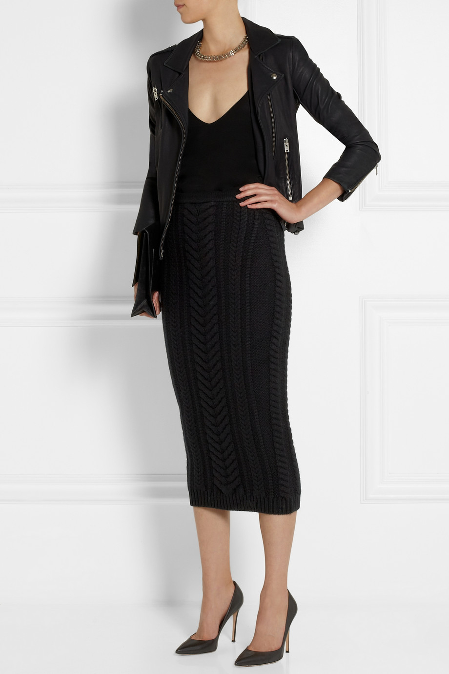 Balmain CableKnit Wool Skirt in Black Lyst