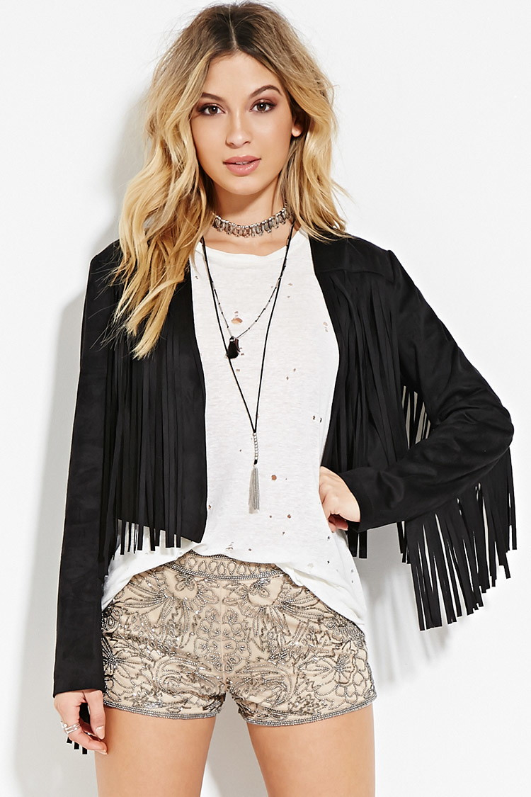 fringe faux suede jacket