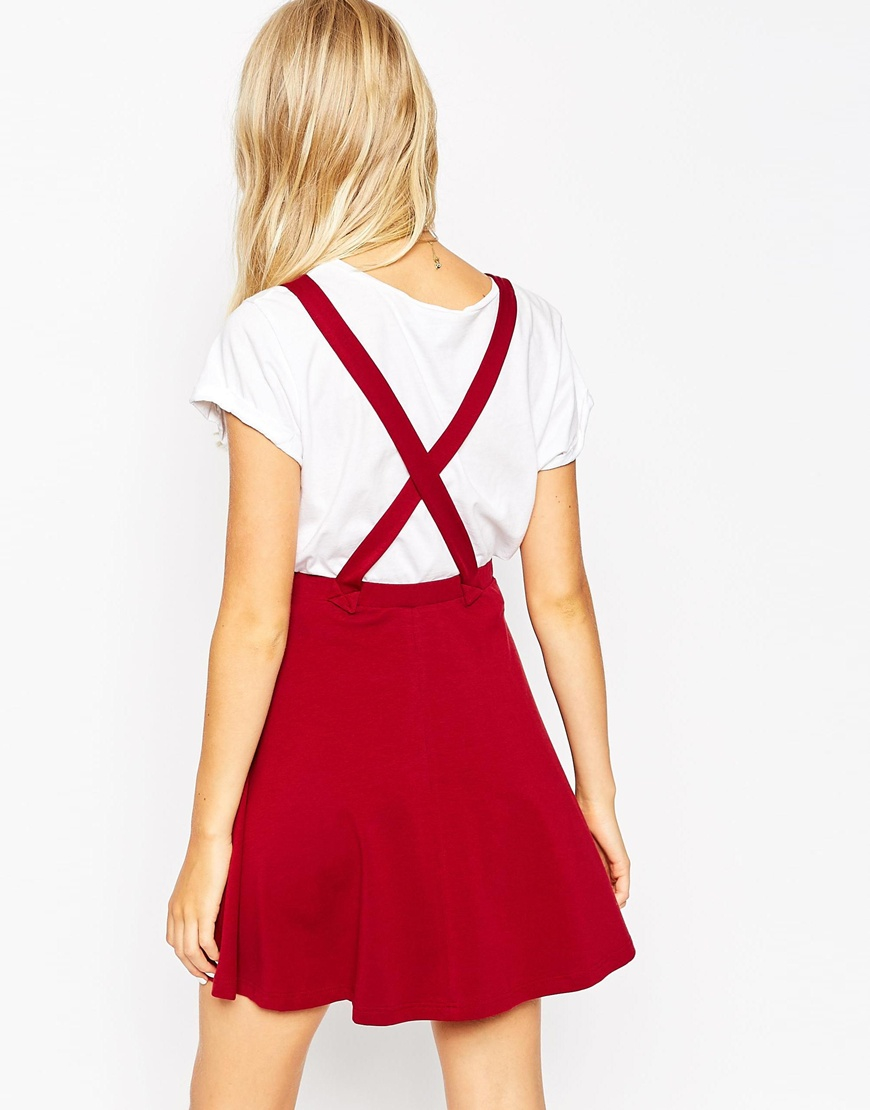 ASOS Pinafore Dress in Red | Lyst