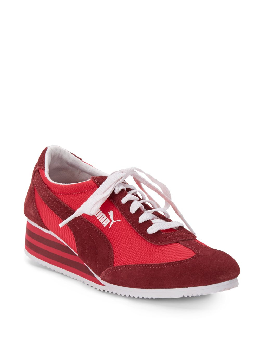 PUMA Caroline Striped Wedge Sneakers in Red | Lyst