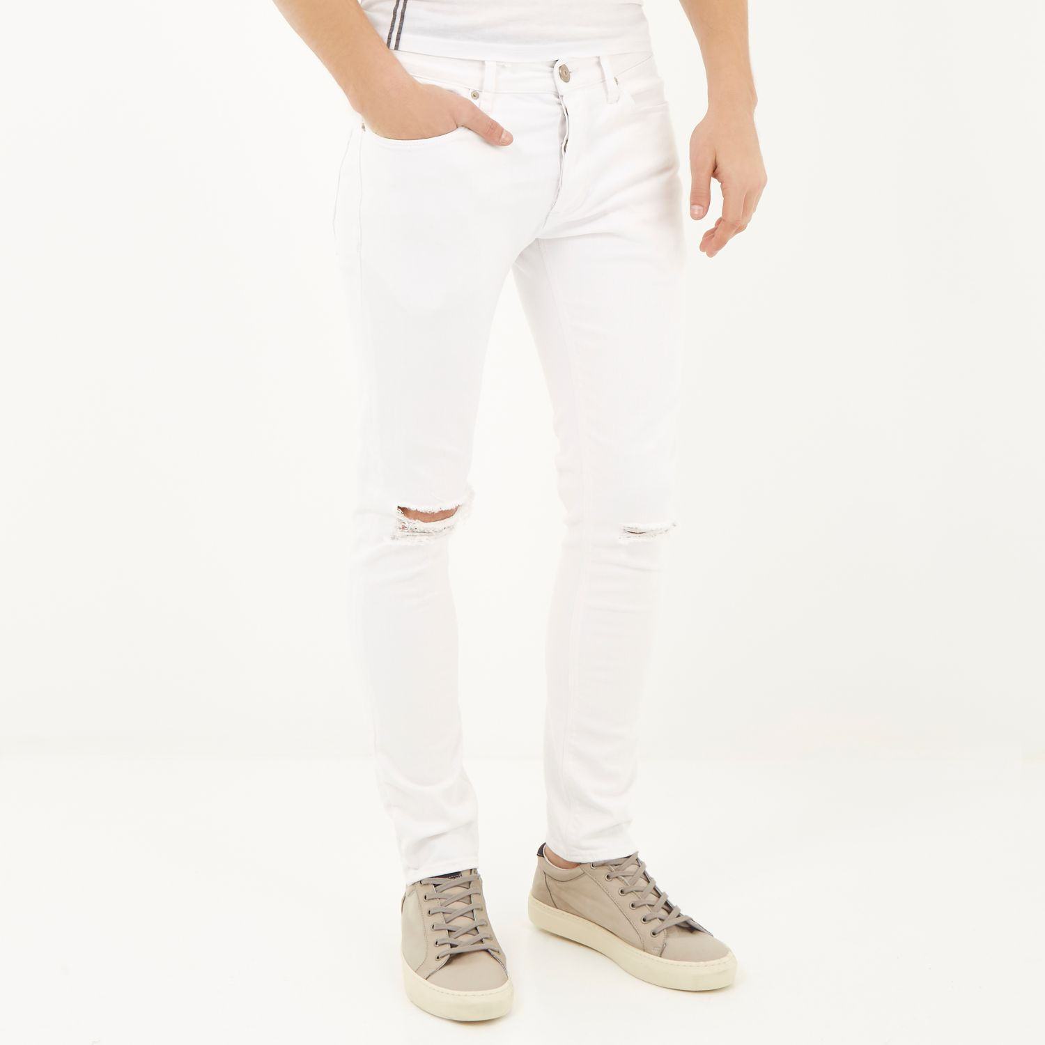 white ripped stretch jeans