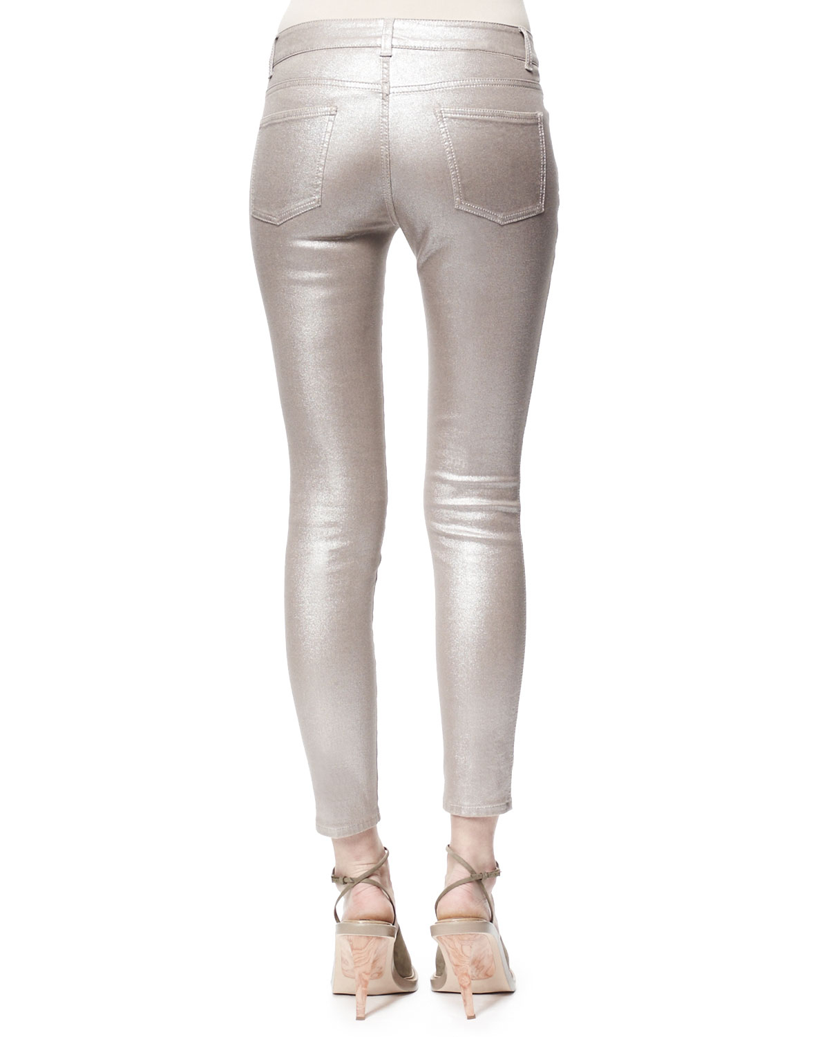 Lyst - Stella mccartney Metallic Skinny Ankle Grazer Jeans Silver in ...