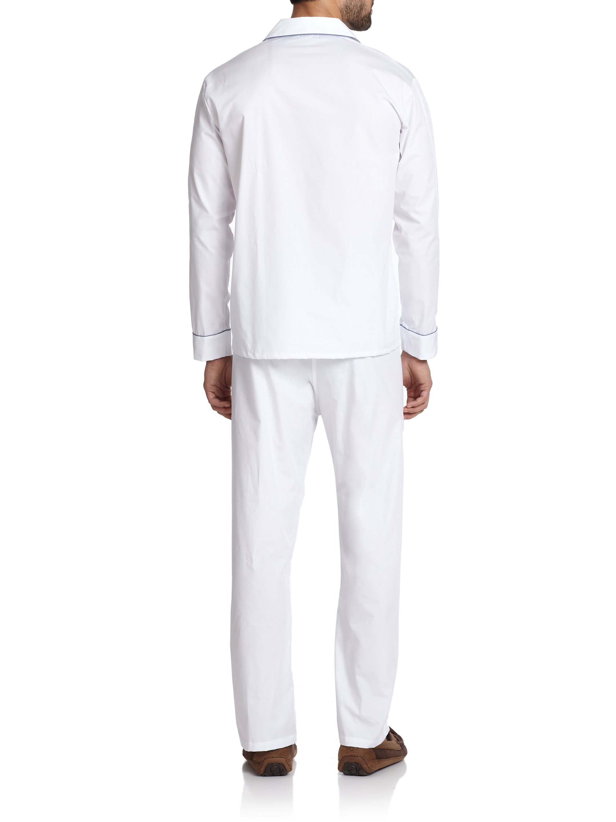 Saks Fifth Avenue Piped Cotton Pajama Set in White for Men - Lyst