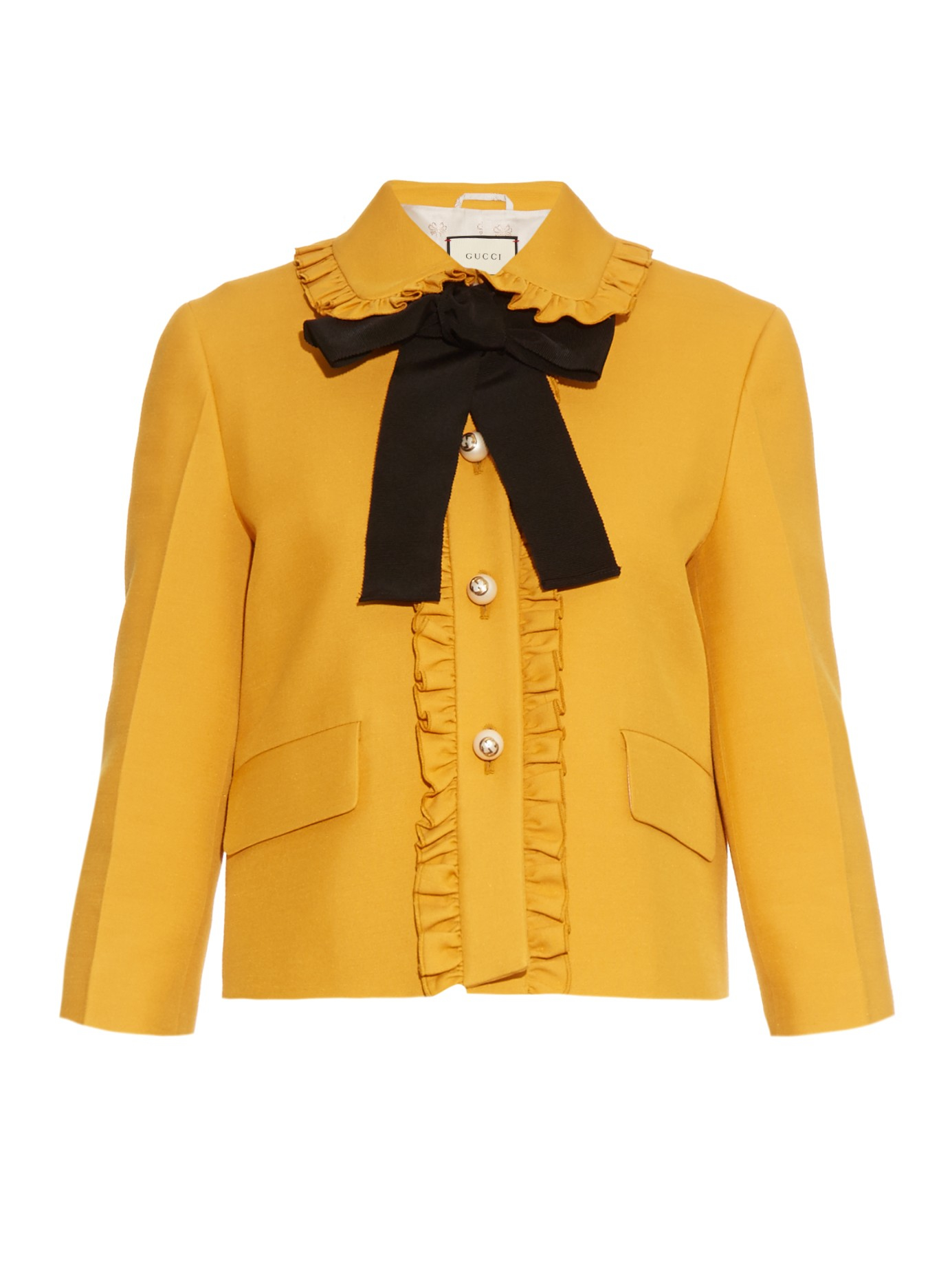 Gucci Ruffled-Trim Silk and Wool-Blend Jacket in Yellow | Lyst