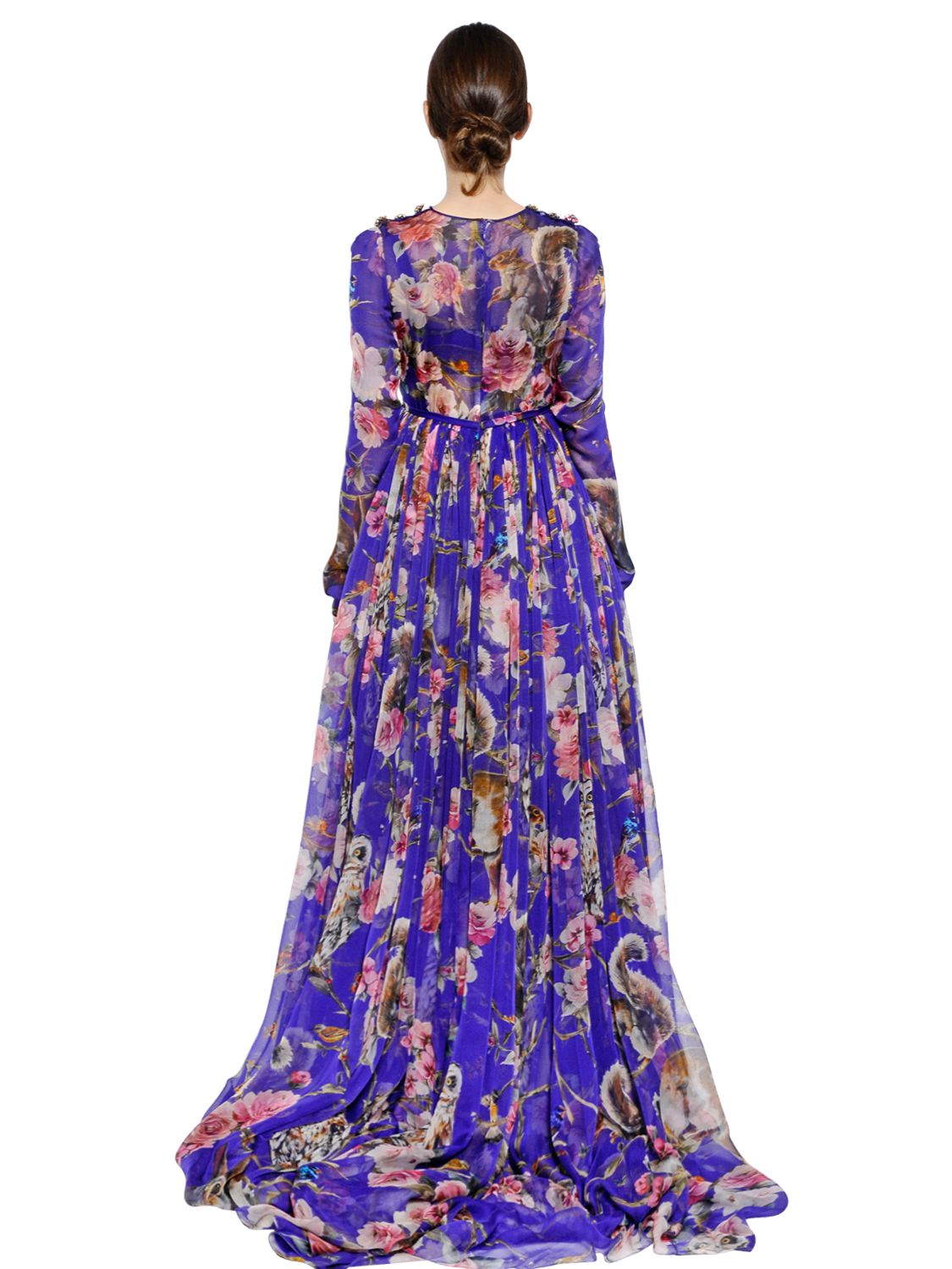 Dolce & Gabbana Floral Printed Silk Chiffon Dress in Violet (Purple) - Lyst