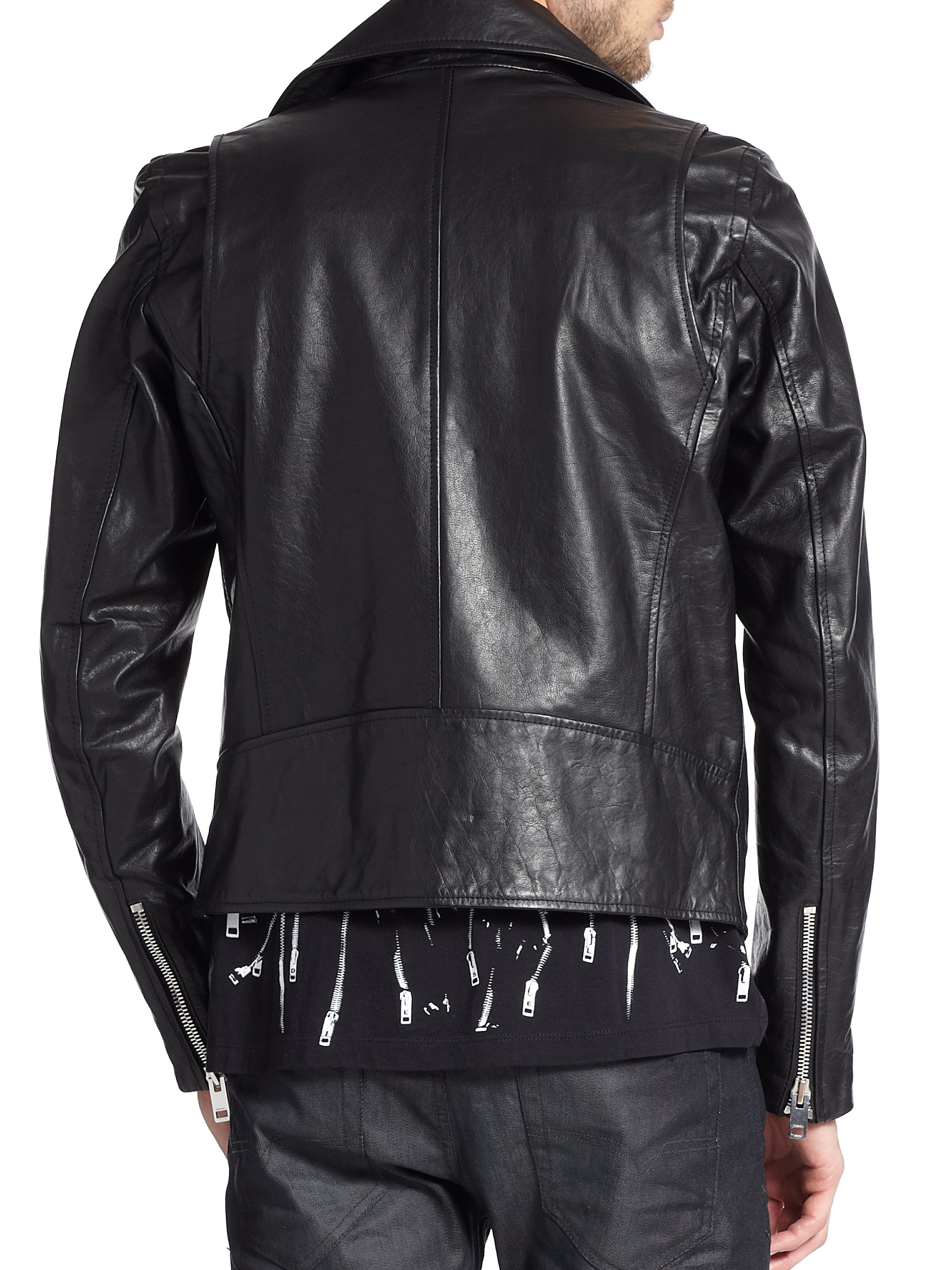 DIESEL Leather Moto Jacket in Black for Men - Lyst