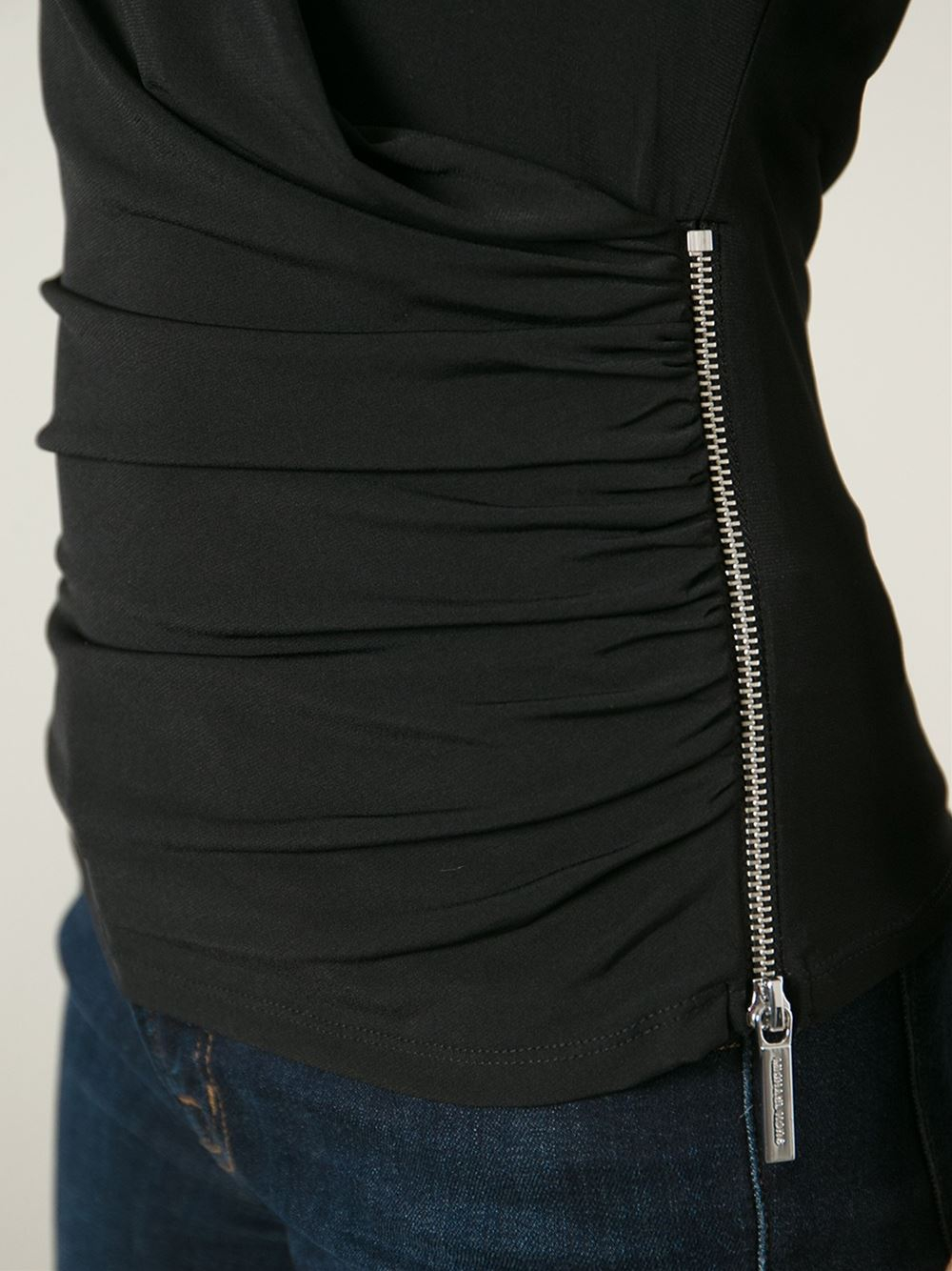 MICHAEL Michael Kors Wrap Side Zip Ruched Top in Black | Lyst