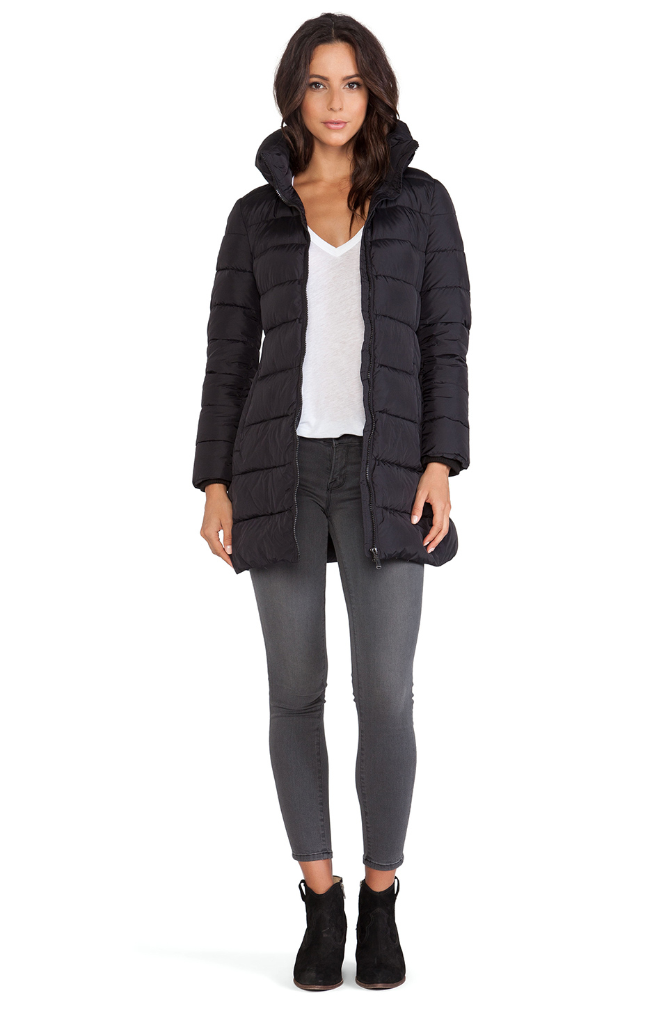 Add Down Jacket With Fur Collar in Black | Lyst