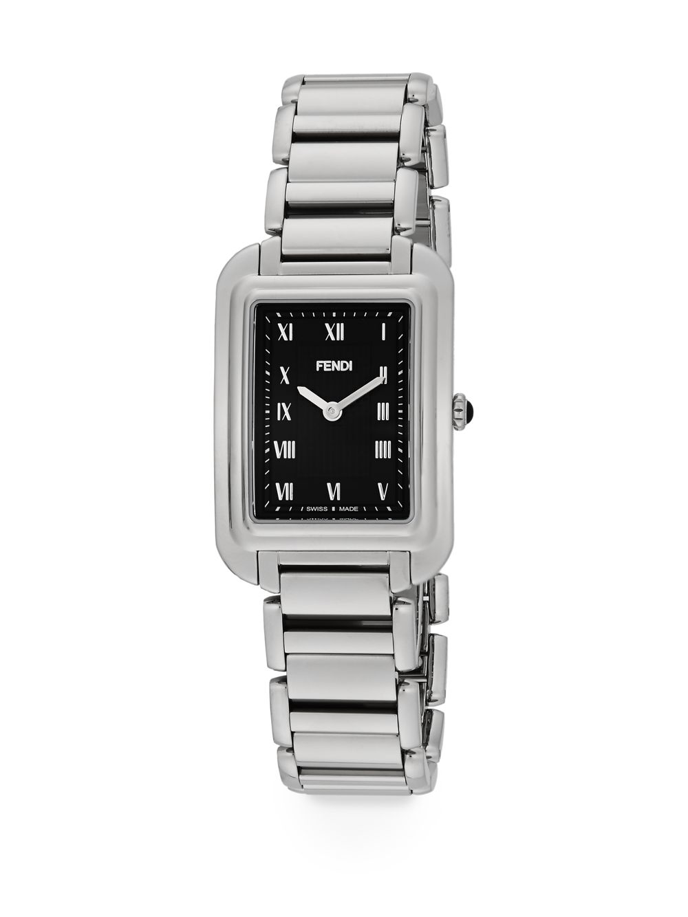 Fendi Classico Rectangular Stainless Steel Watch in Silver - Black ...