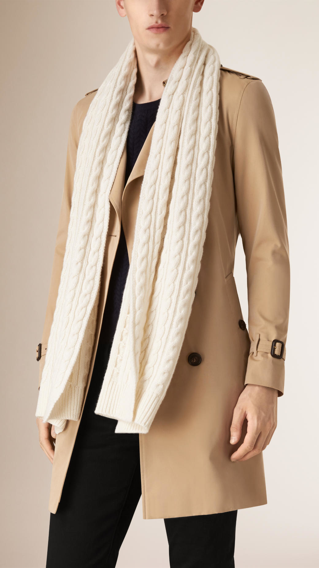 Burberry Wool Cashmere Cable Knit Scarf Natural in White Lyst