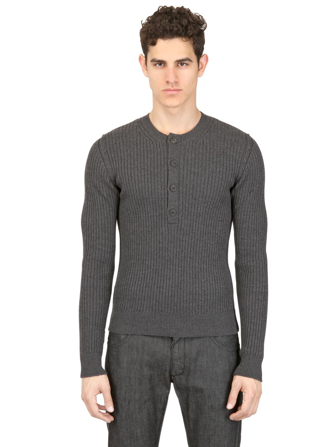 Lyst - Dolce & gabbana Ribbed Merino Wool Henley Sweater in Gray for Men