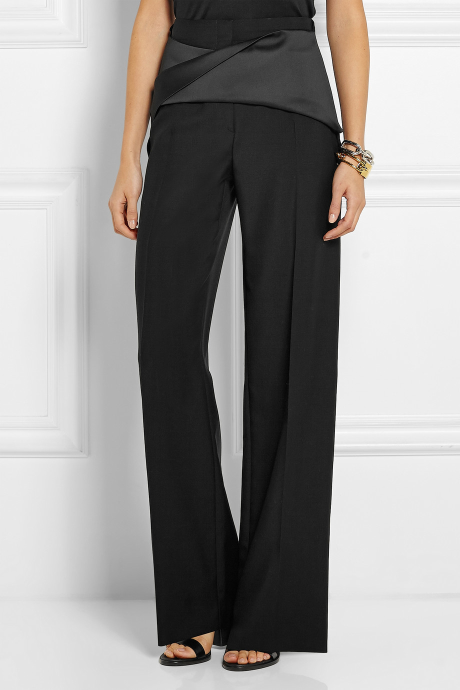 Lyst - Balenciaga Satin-Trimmed Wool-Blend Wide-Leg Pants in Black
