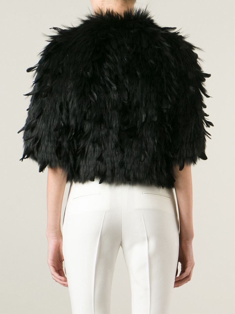 Yves Salomon Cropped Feather Jacket in Black | Lyst