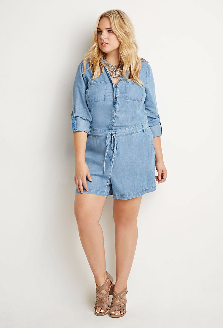 jean short romper plus size