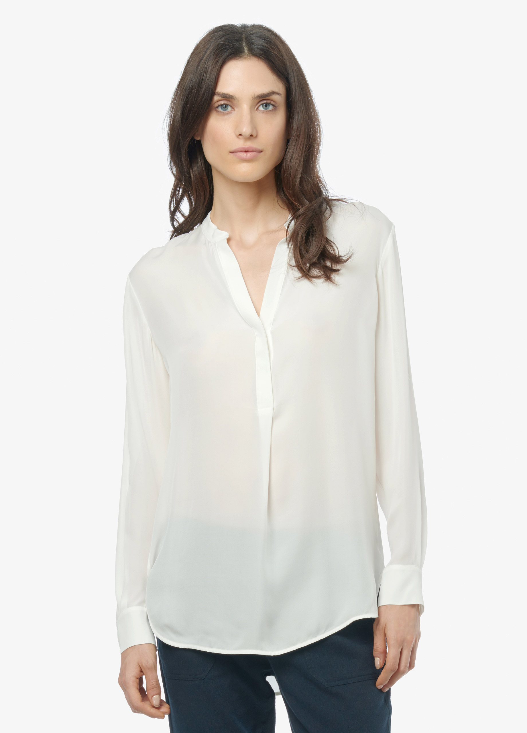 Vince Silk Half Placket Long Sleeve Tunic in White | Lyst