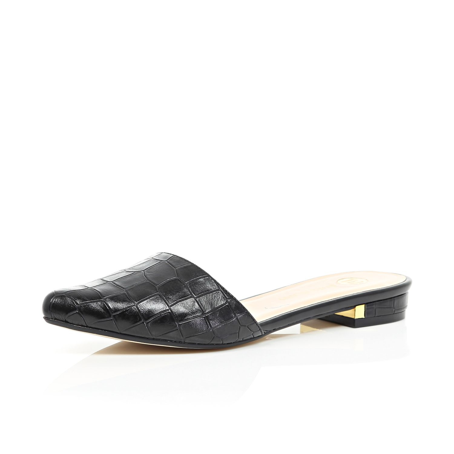 black flat pointed mules