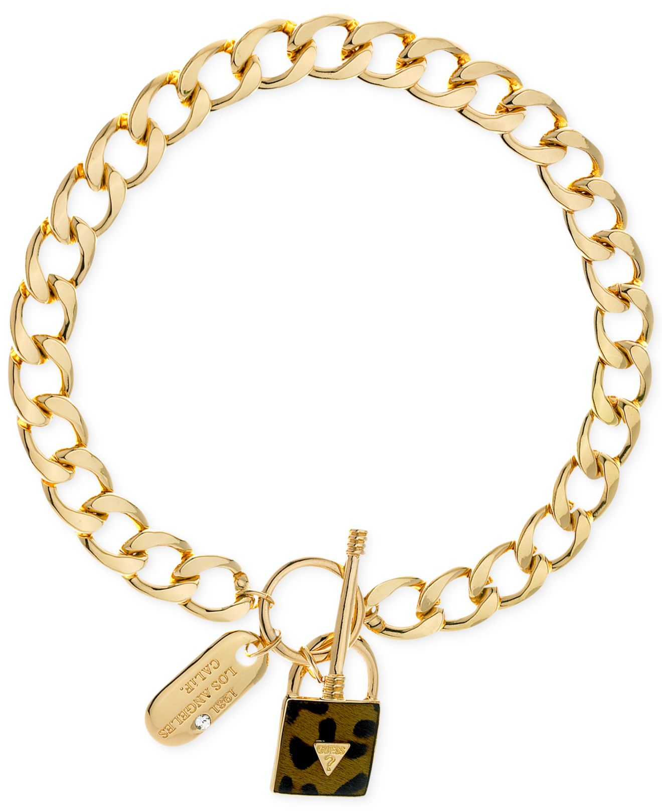 Guess Gold-tone Leopard Print Lock Necklace in Metallic | Lyst