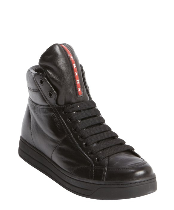 Lyst Prada Black Leather Zipper Detail High Top Sneakers In Black For Men