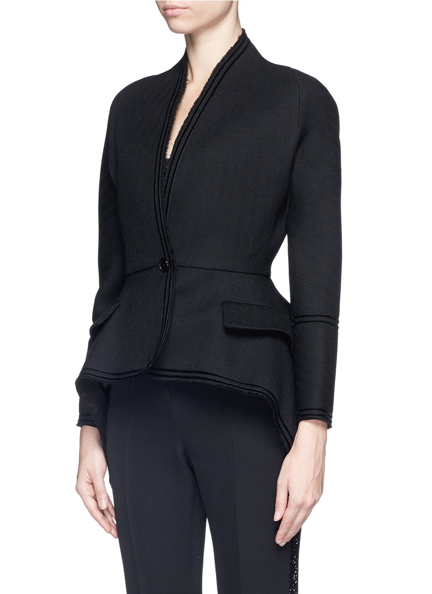 Givenchy Herringbone Wool Collarless Jacket in Black - Lyst