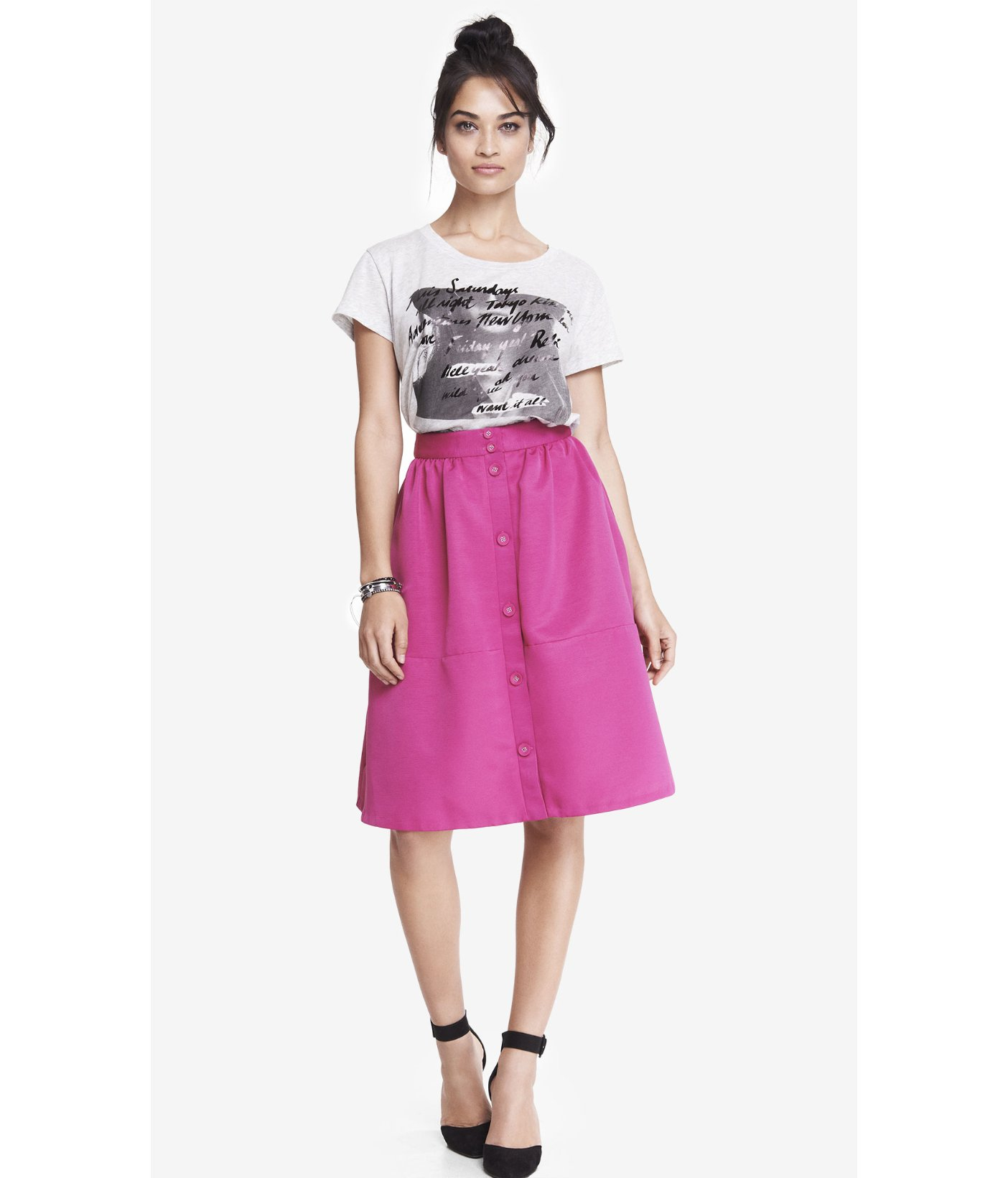 Express High Waist Button Midi Skirt in Pink (RADIANT ROSE) Lyst