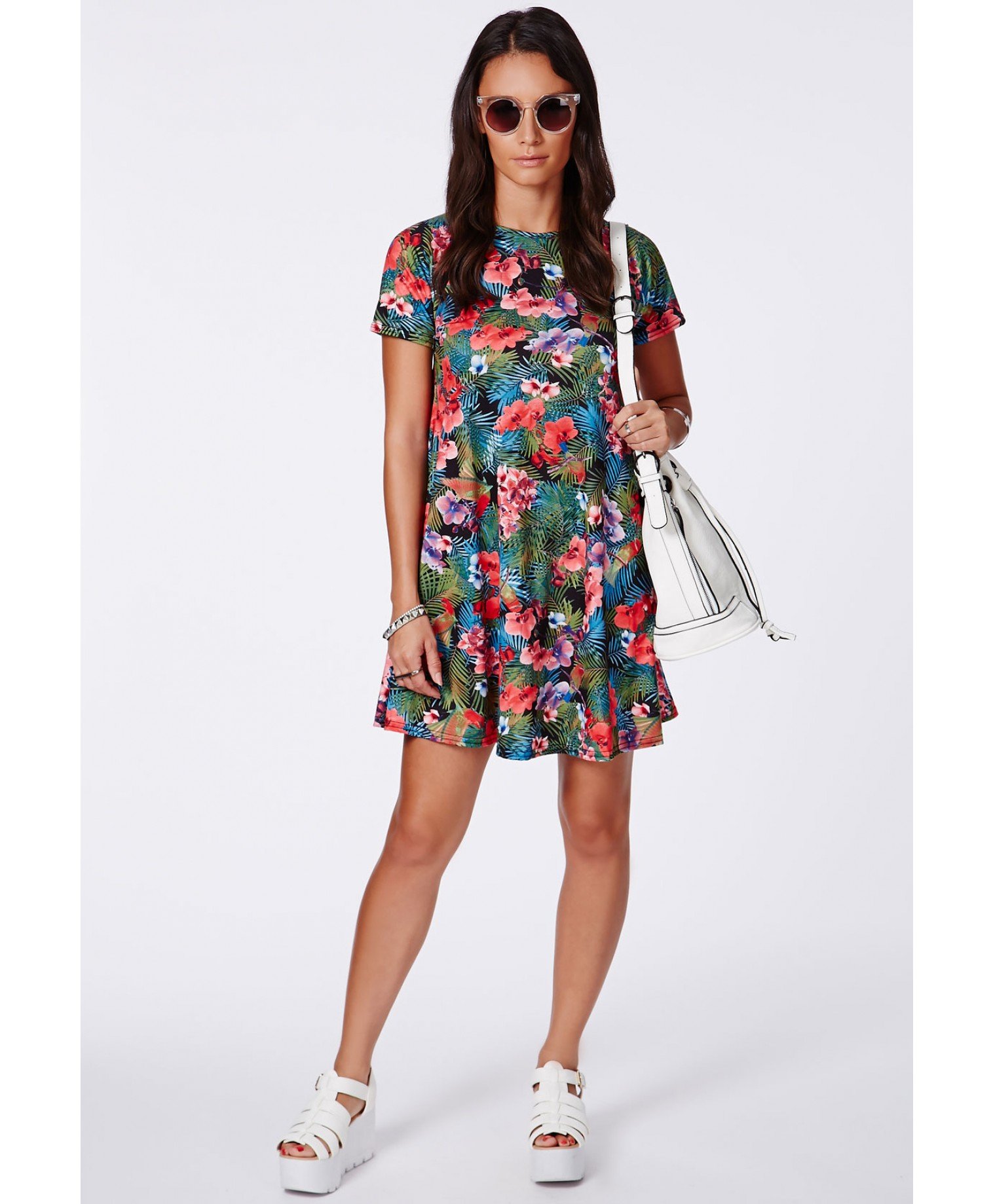 tropical print swing dress