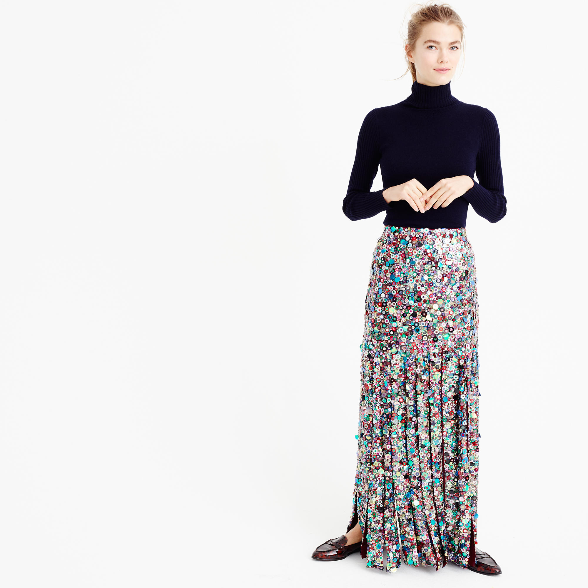 high waisted sequin maxi skirt