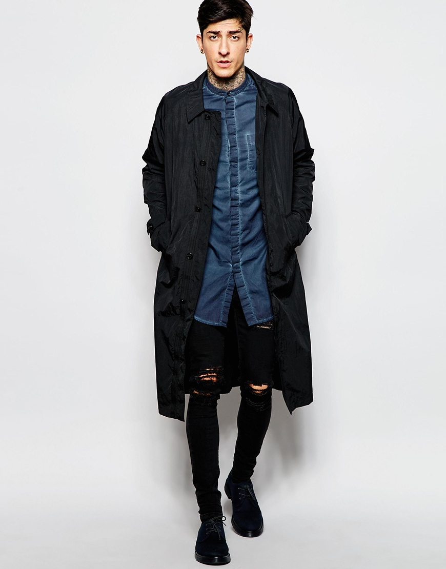 ASOS Longline Trench Coat With Belt In Black for Men - Lyst