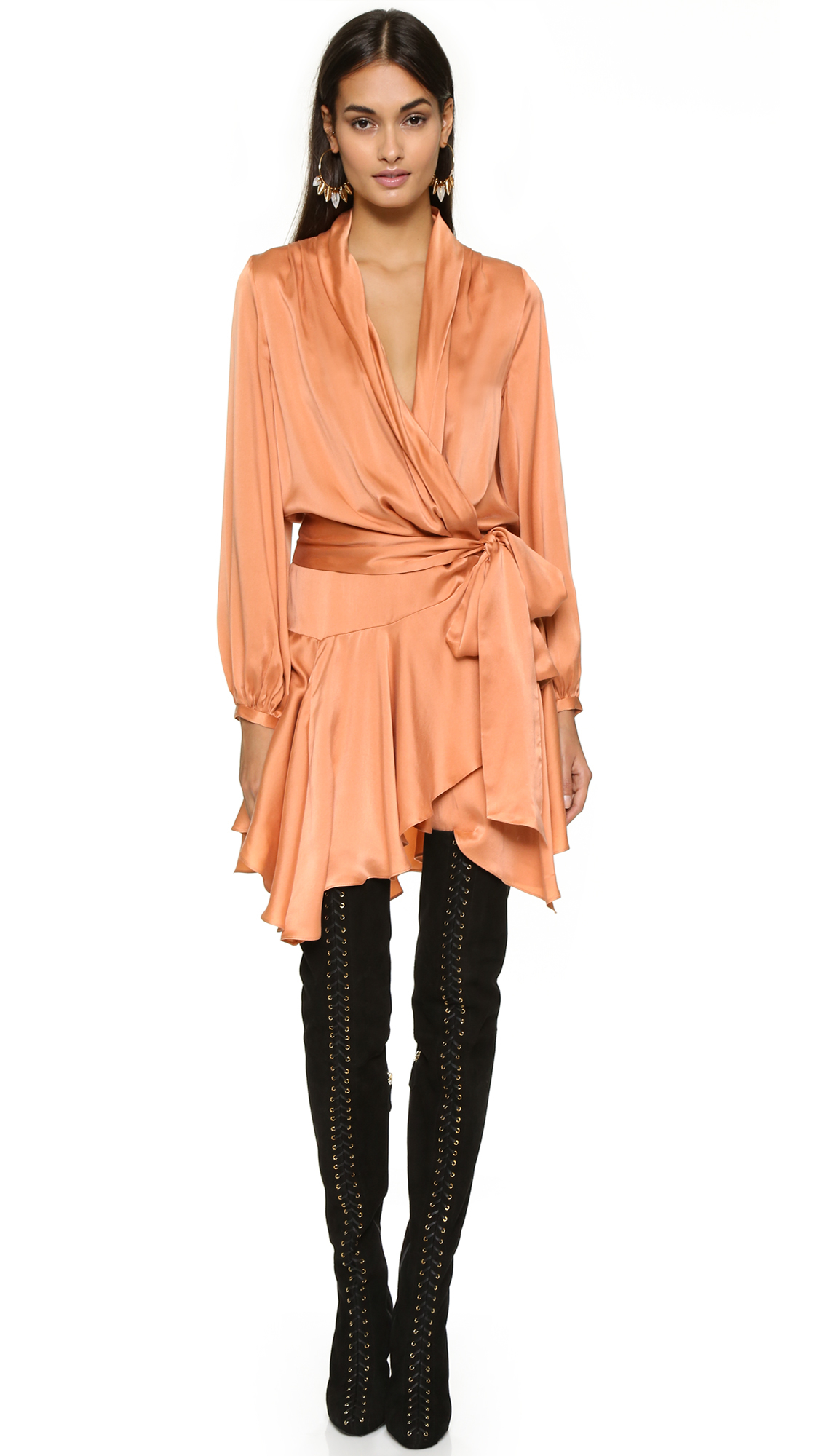 Lyst Zimmermann Empire Brushed Silk Robe Dress in Orange